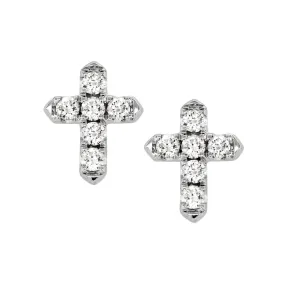 PETITE WHITE GOLD DIAMOND CROSS STUD EARRINGS, .26 CT TW