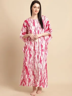 Pink Tie and Dye Print Rayon Kaftan