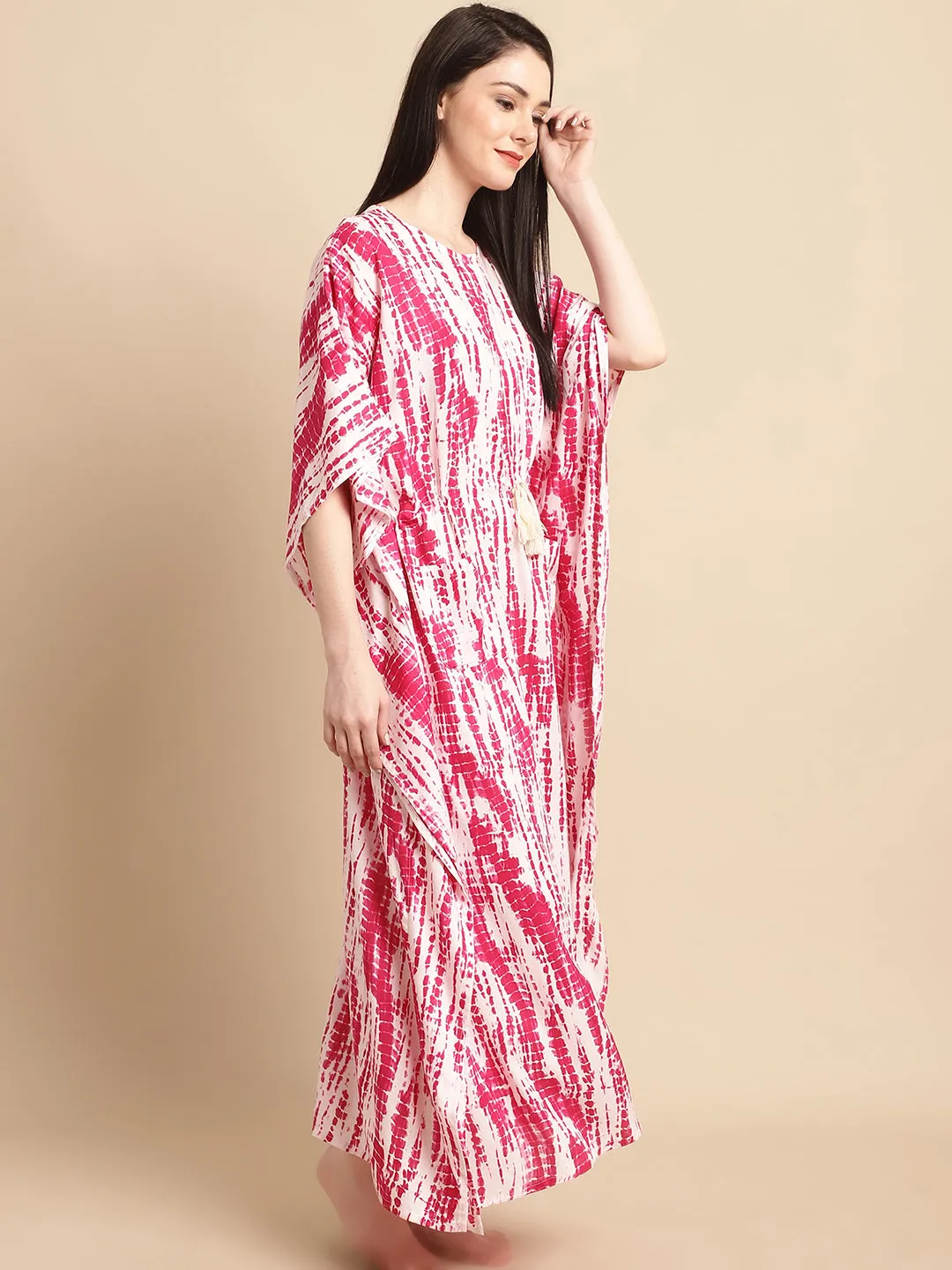 Pink Tie and Dye Print Rayon Kaftan