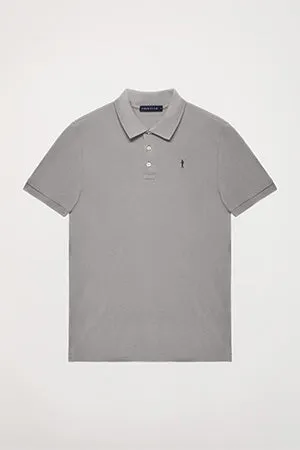 Polo gris piqué con tapeta de tres botones y logo bordado Rigby Go