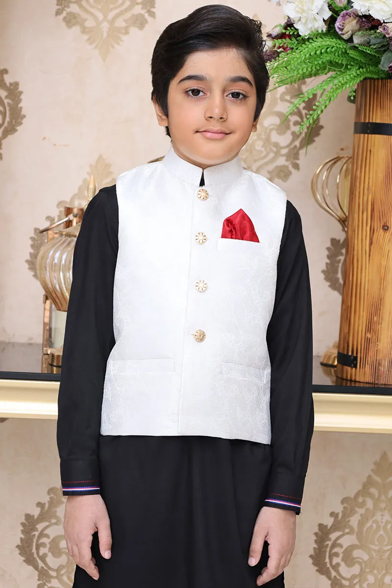 Premium fabric (SELF-DESIGN JAMAWAR ) waistcoat WHITE JMW