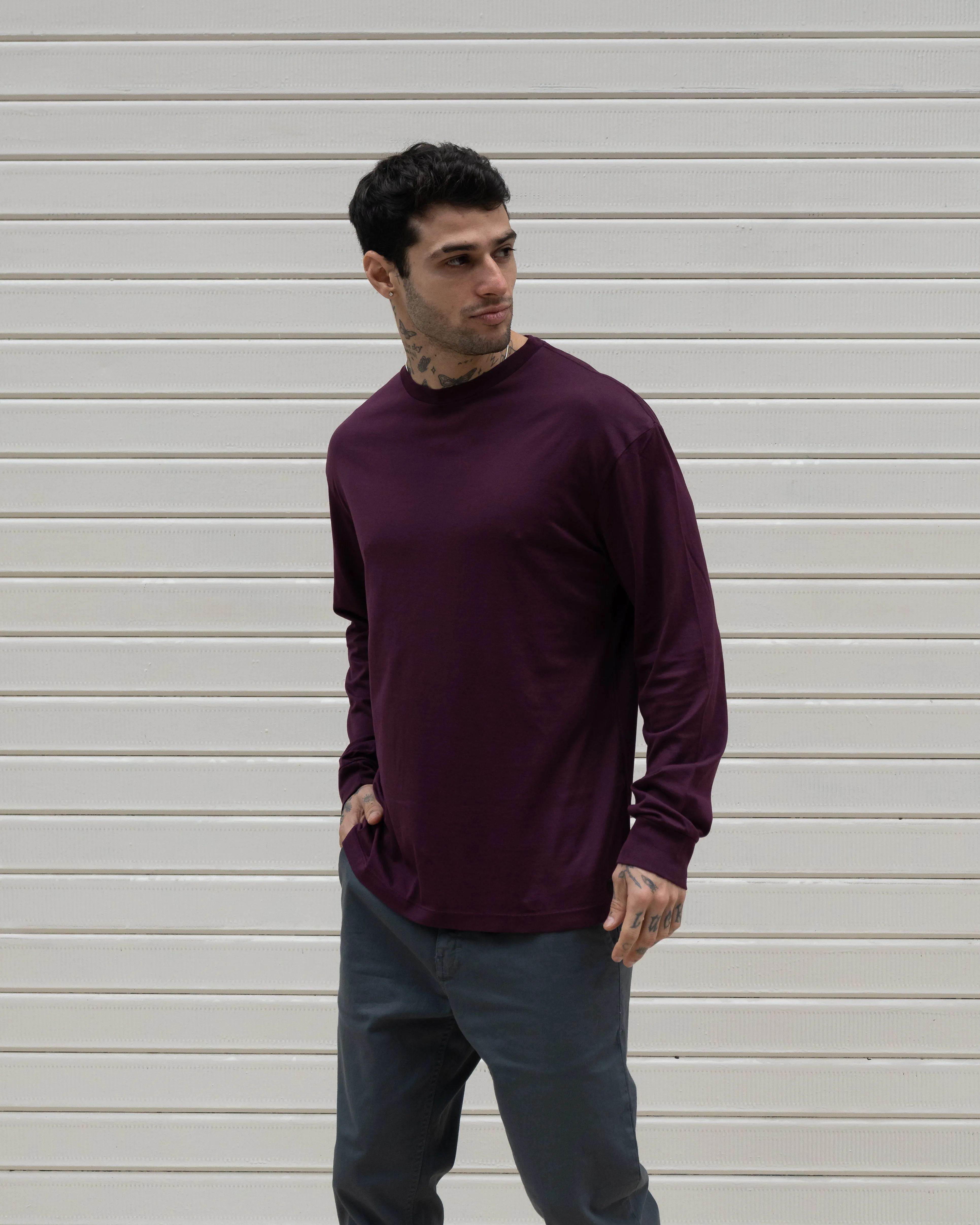 Premium Pima Long Sleeve Tee - Italian Plum