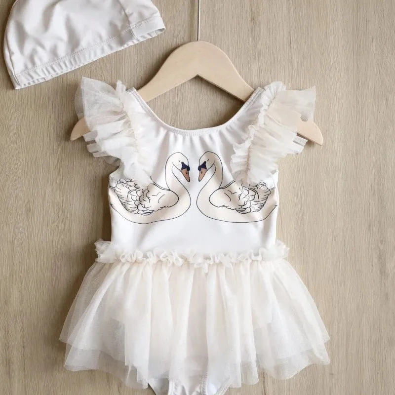 Princess Mesh Swan Tutu Swimsuit & Swim Hat