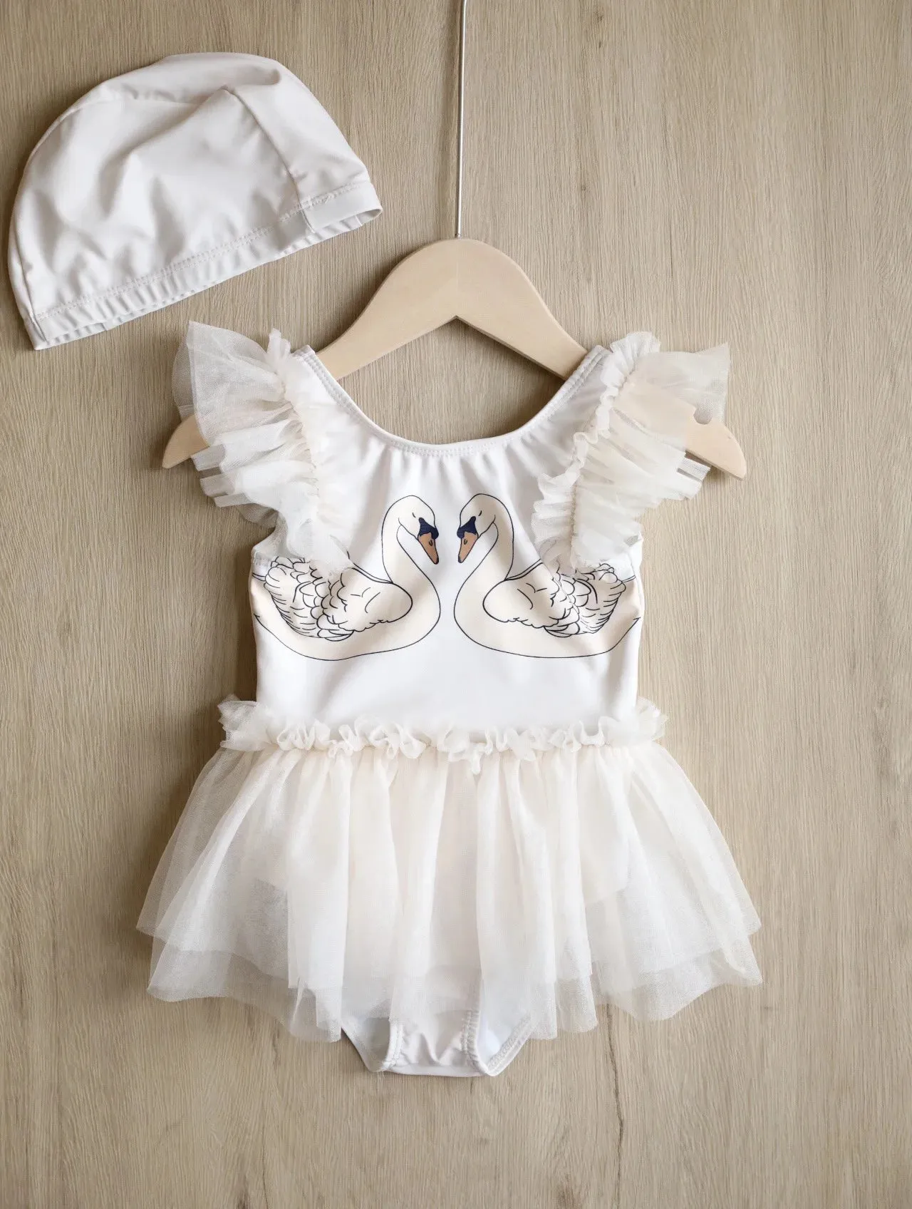 Princess Mesh Swan Tutu Swimsuit & Swim Hat