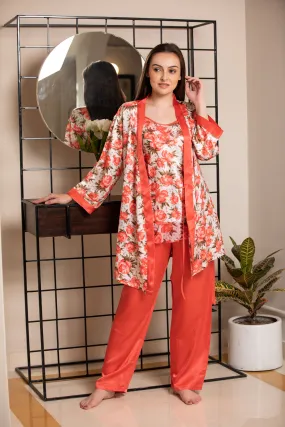 Print Satin Night suit with Robe