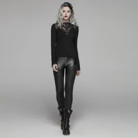 Punk Black Leather Elestic Leggings