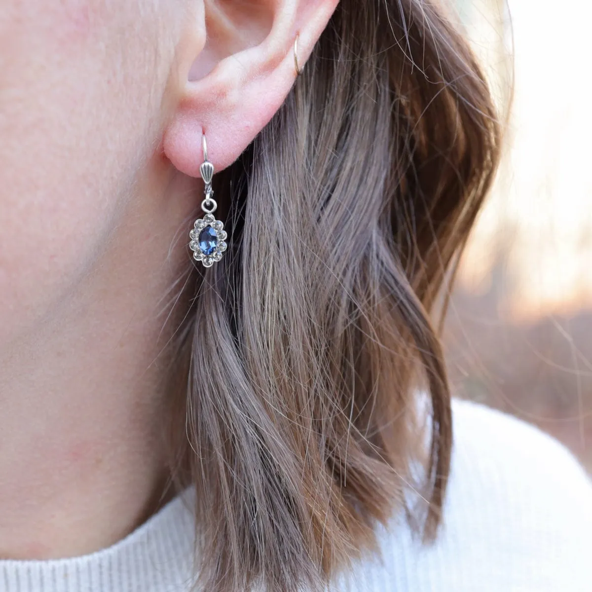 "Old Silver" Small Marquis Midnight Stone Earrings