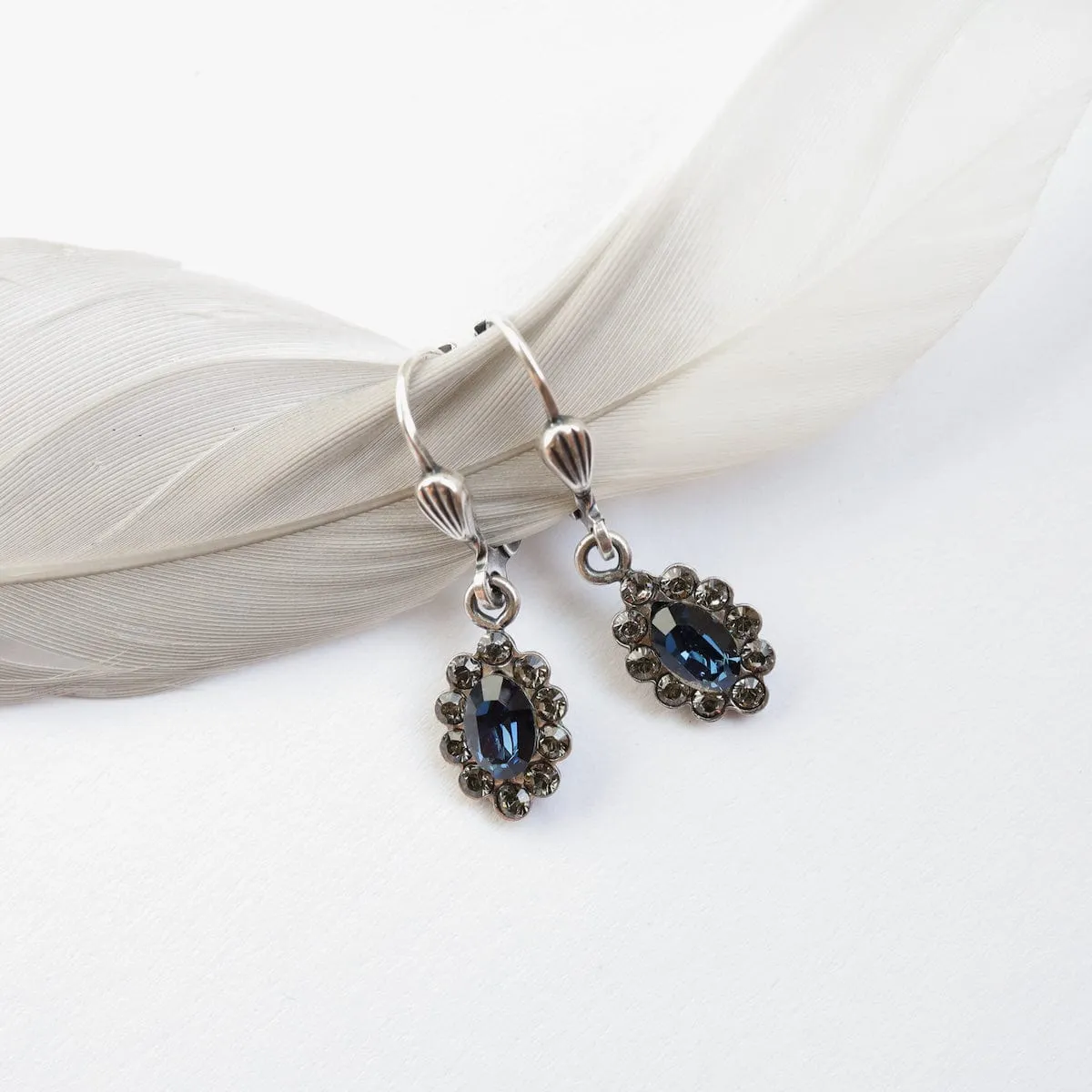 "Old Silver" Small Marquis Midnight Stone Earrings