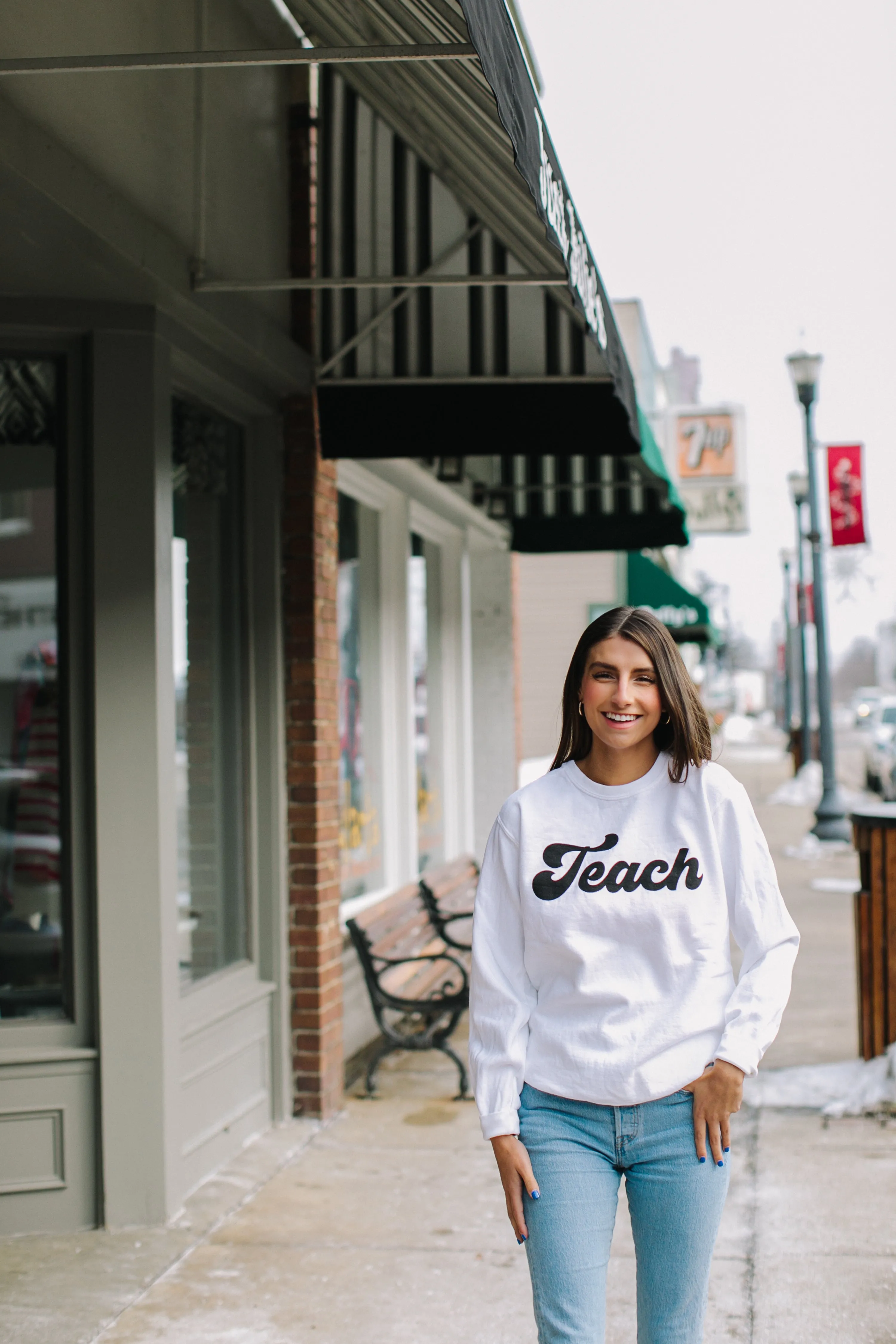 "The Melanie" Schoolgirl Style - Teach Sweatshirt {WHITE} - Puff print