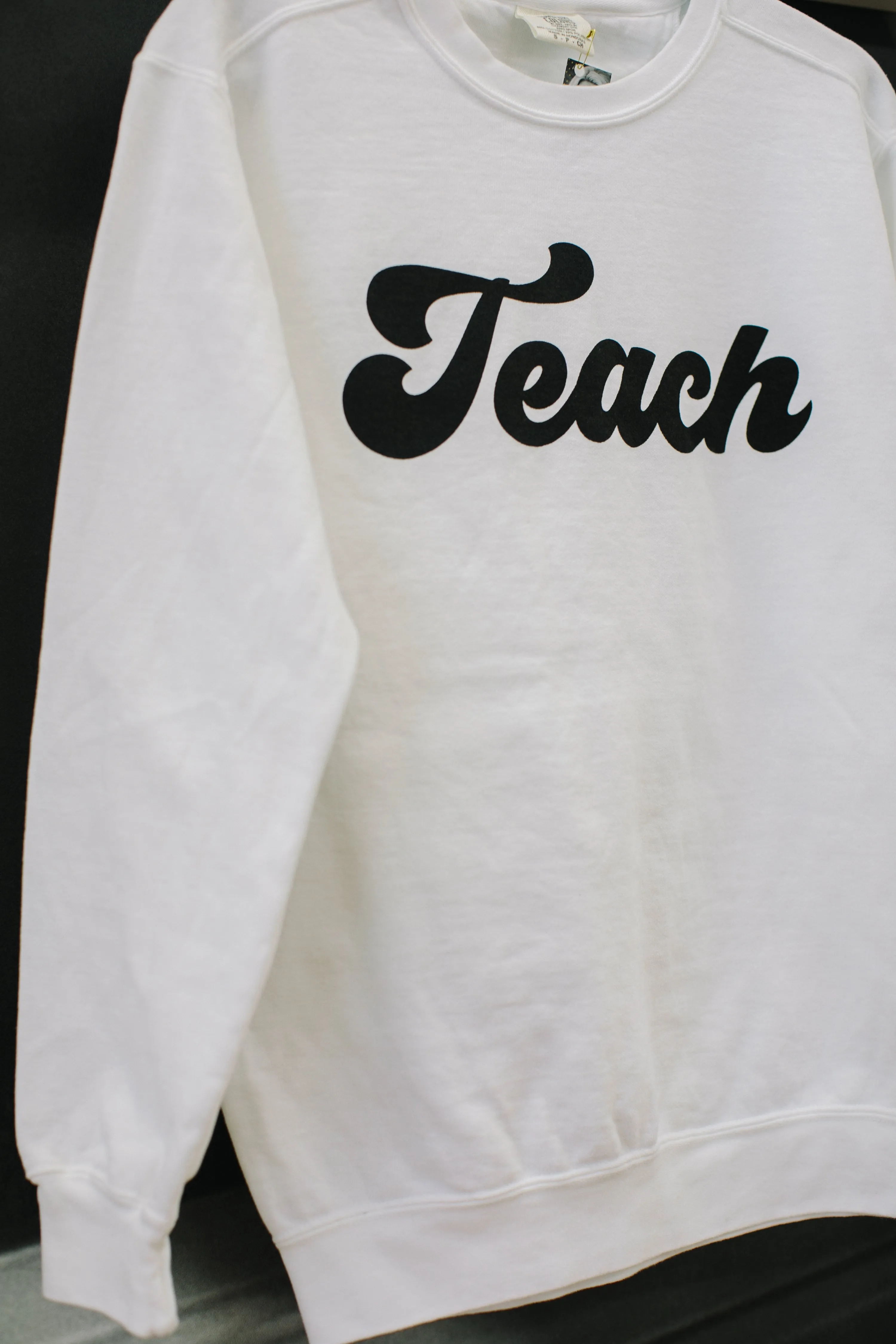 "The Melanie" Schoolgirl Style - Teach Sweatshirt {WHITE} - Puff print