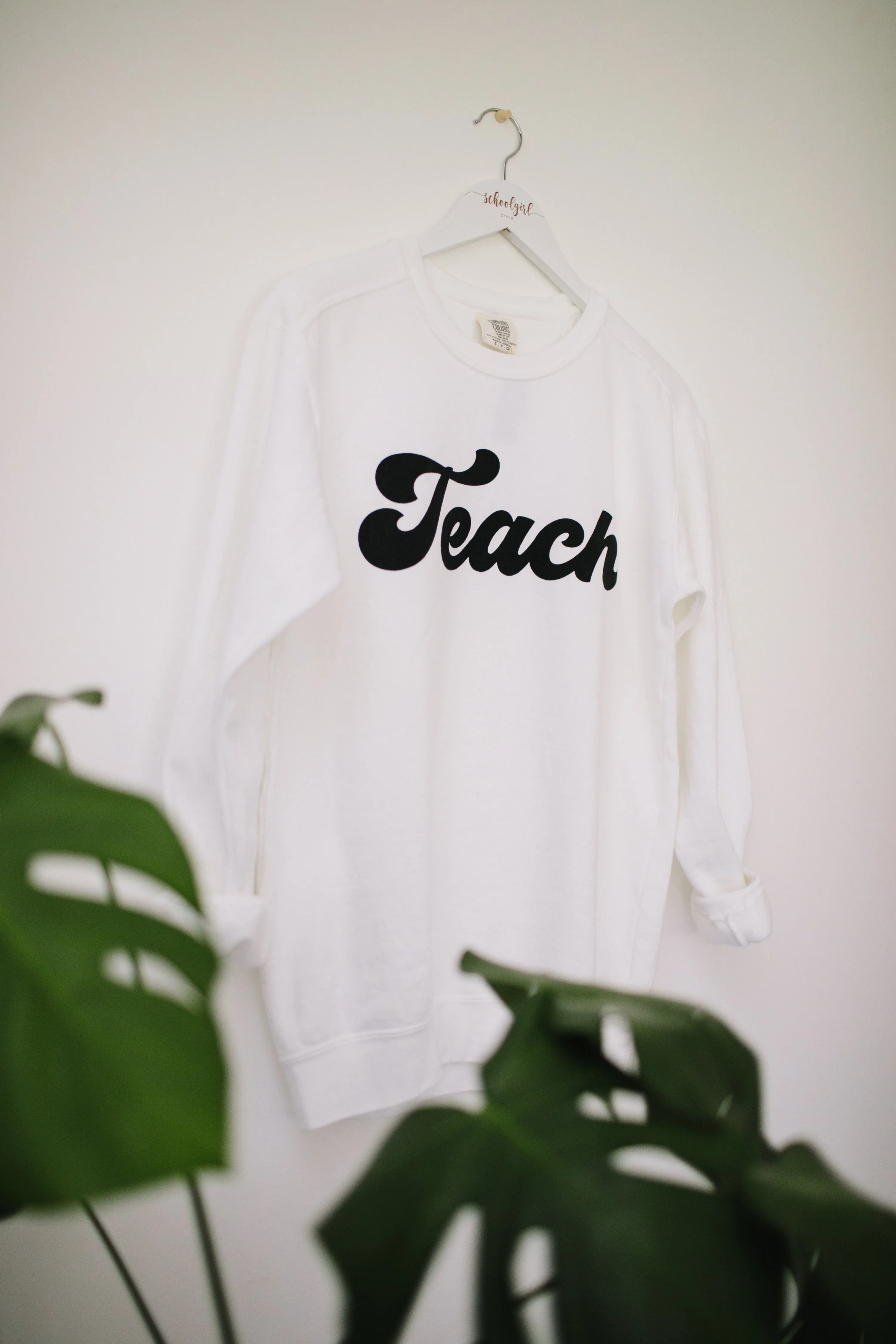 "The Melanie" Schoolgirl Style - Teach Sweatshirt {WHITE} - Puff print