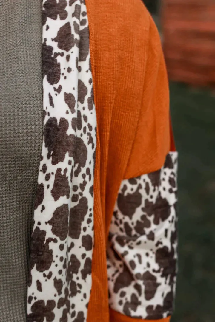 SALE : Rust, Mustard, Cow print cardigan