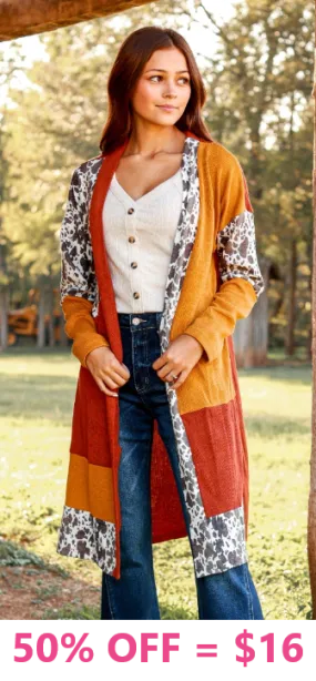 SALE : Rust, Mustard, Cow print cardigan