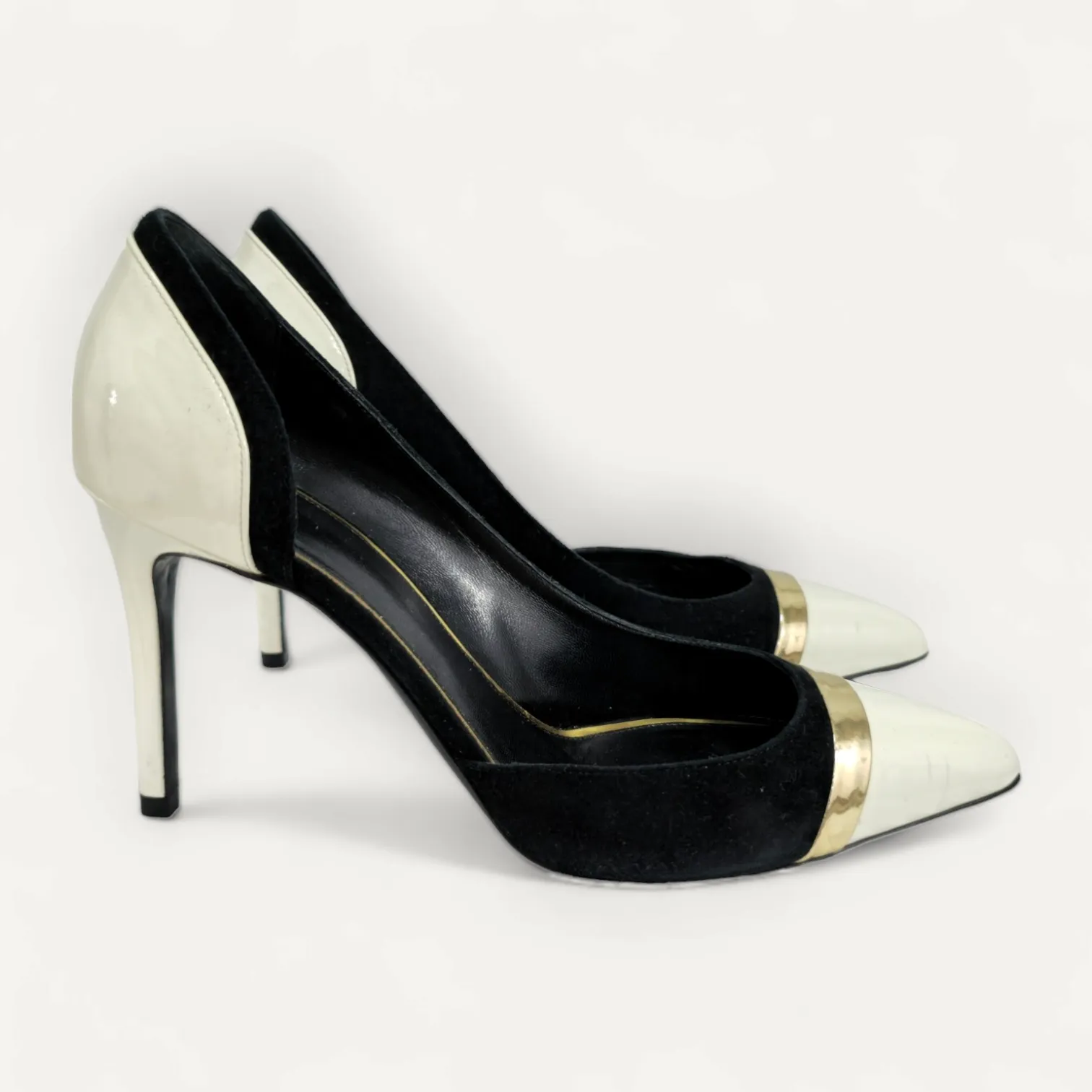 Scarpin Lanvin Camurça Preto e Branco