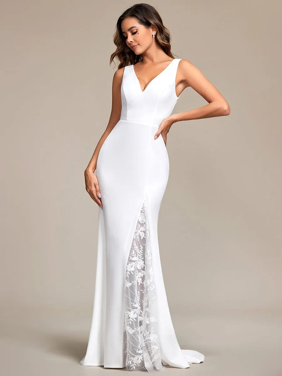 Sleeveless Polyester Mermaid Wedding Dress with Lace-Adorned Back