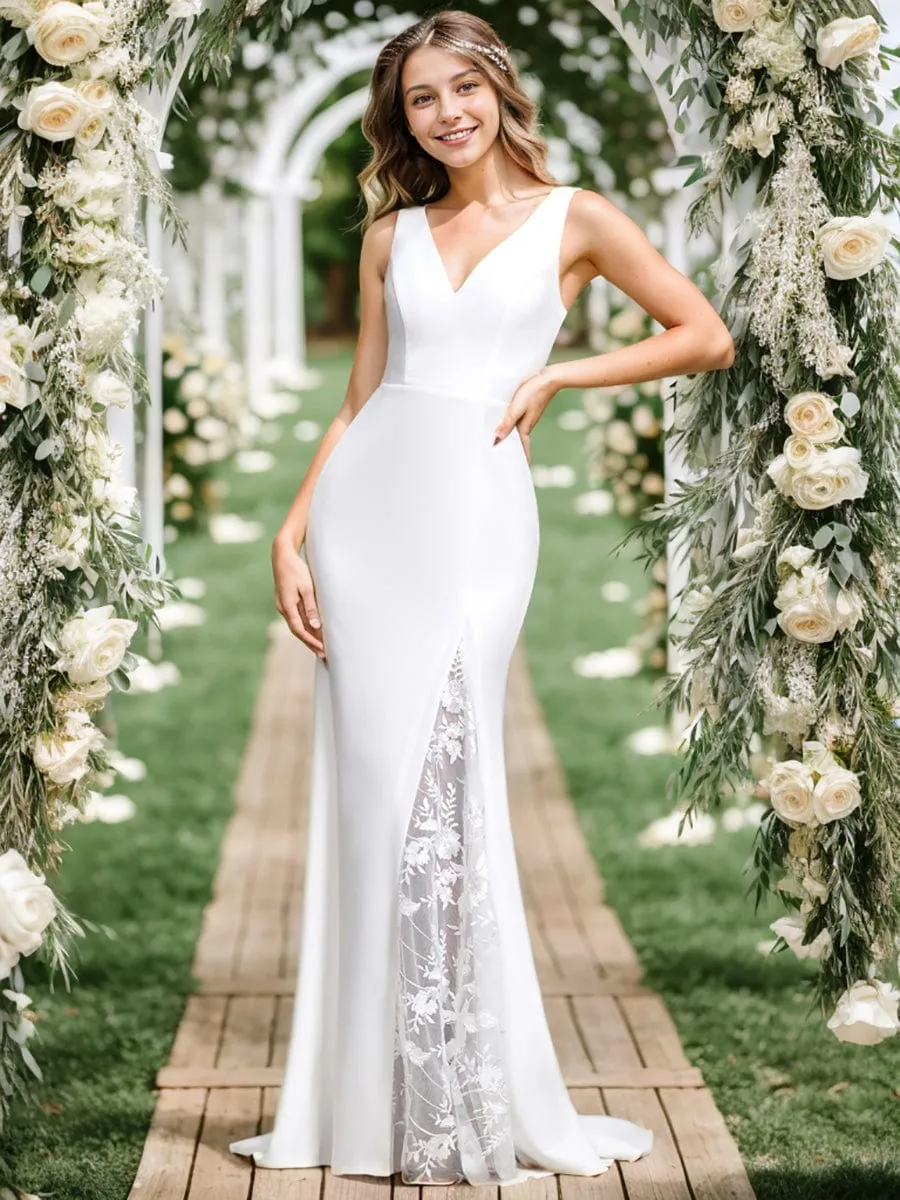 Sleeveless Polyester Mermaid Wedding Dress with Lace-Adorned Back