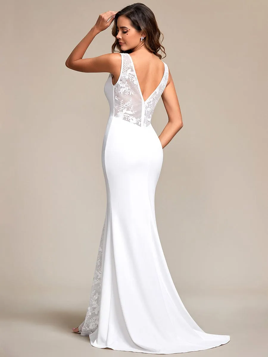 Sleeveless Polyester Mermaid Wedding Dress with Lace-Adorned Back