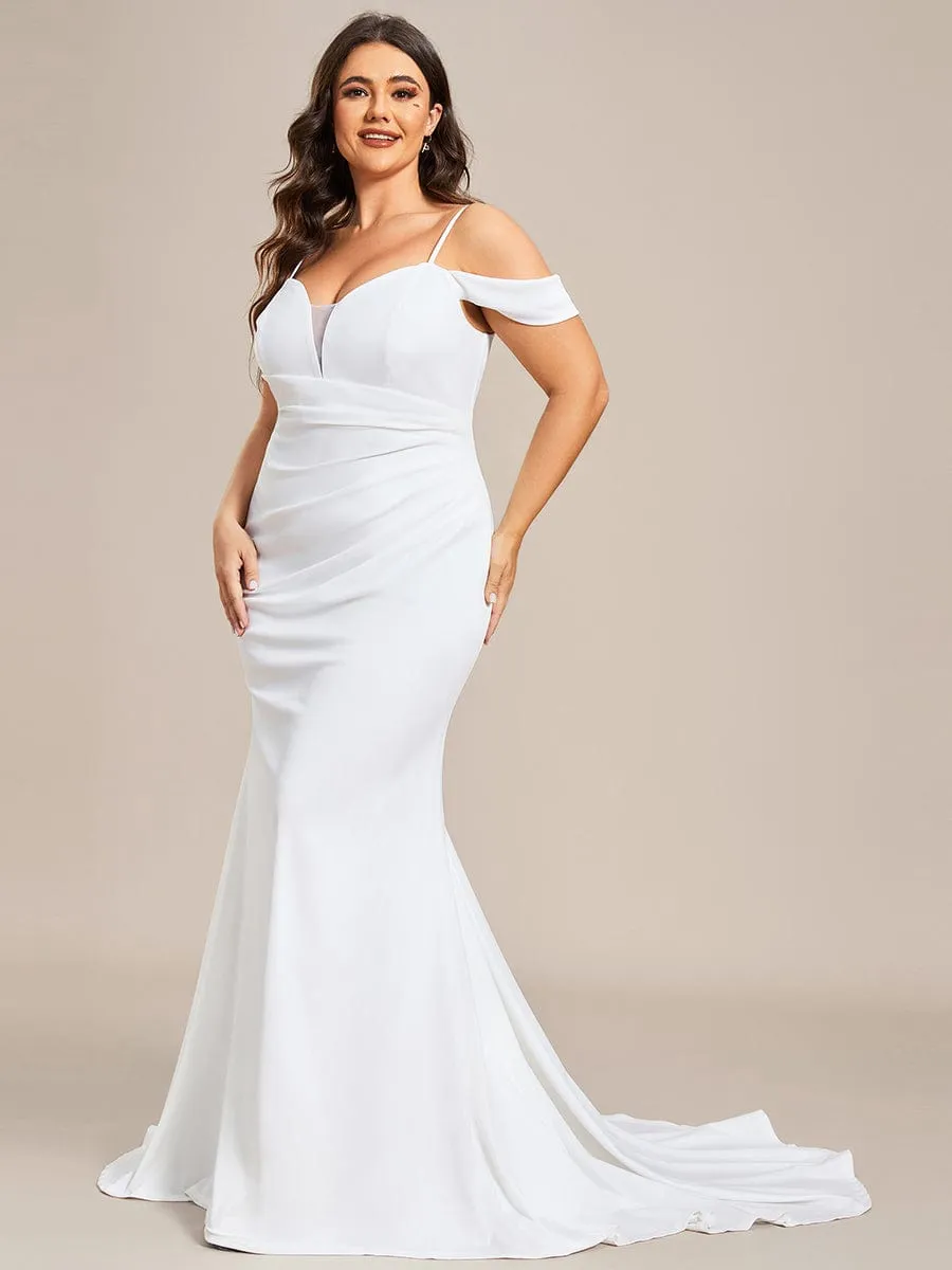 Spaghetti Strap Mermaid Pleated Deep V-Neck Wedding Dress