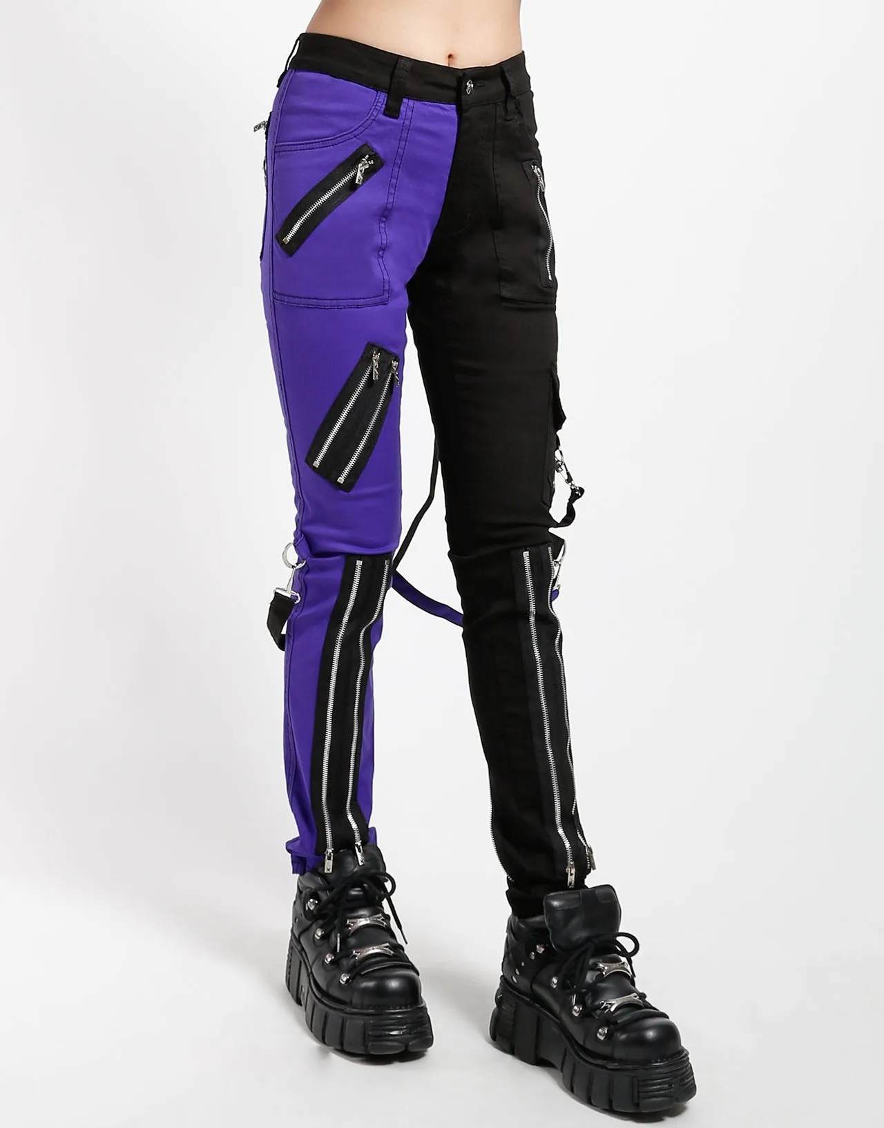 SPLIT LEG BONDAGE PANT BLK PURPLE