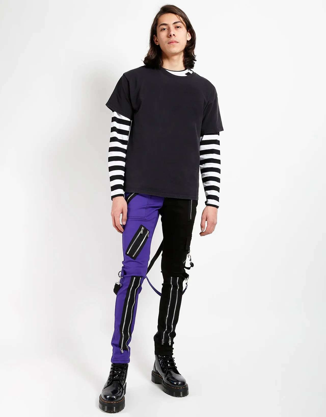 SPLIT LEG BONDAGE PANT BLK PURPLE