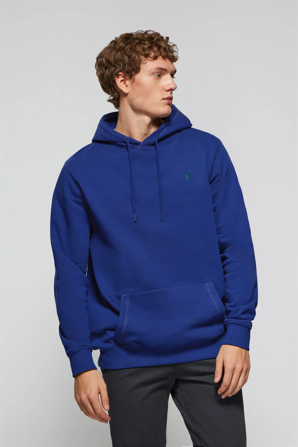 Sudadera con capucha y bolsillos azul royal con logo Rigby Go