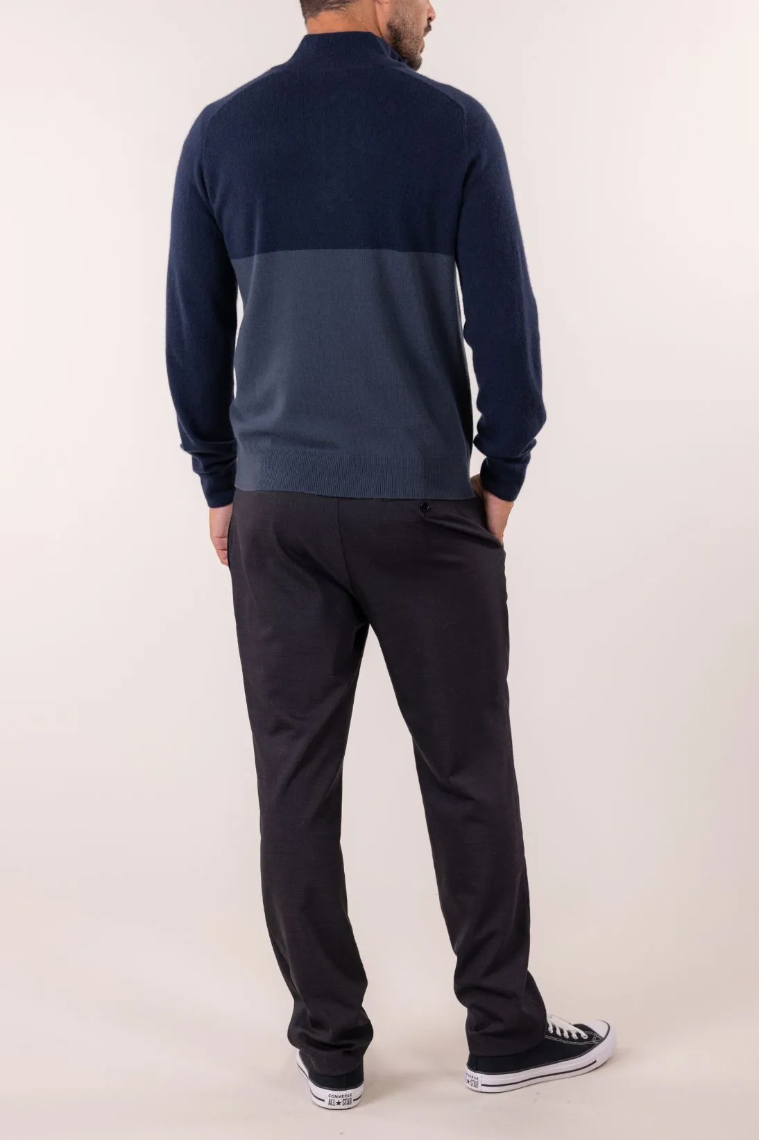 SUSTAINABLE CASHMERE BI-COLOR QUARTER ZIP