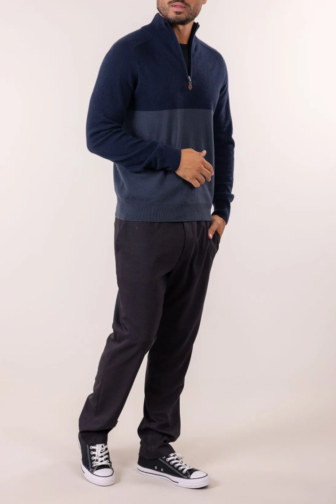 SUSTAINABLE CASHMERE BI-COLOR QUARTER ZIP