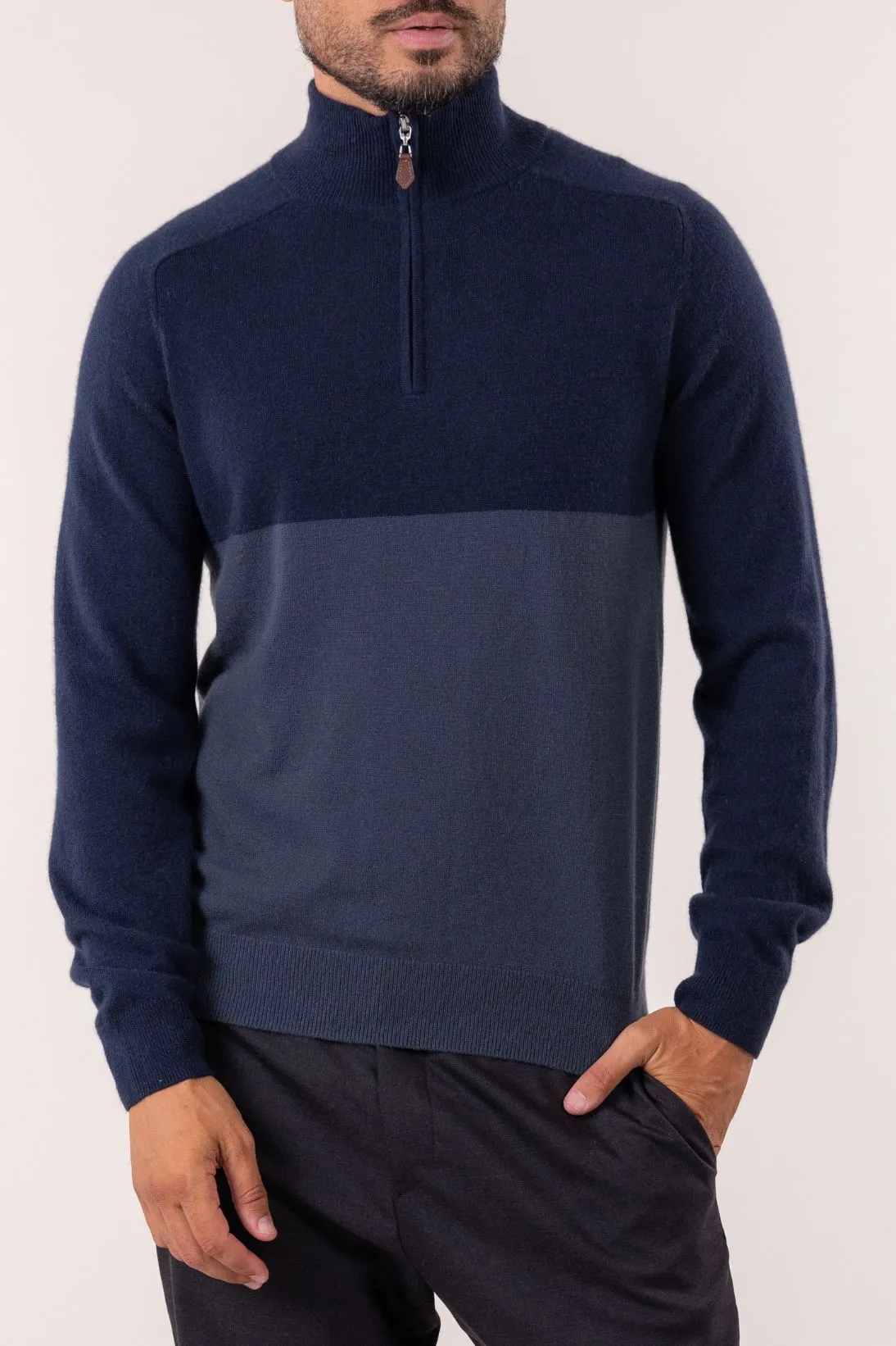 SUSTAINABLE CASHMERE BI-COLOR QUARTER ZIP