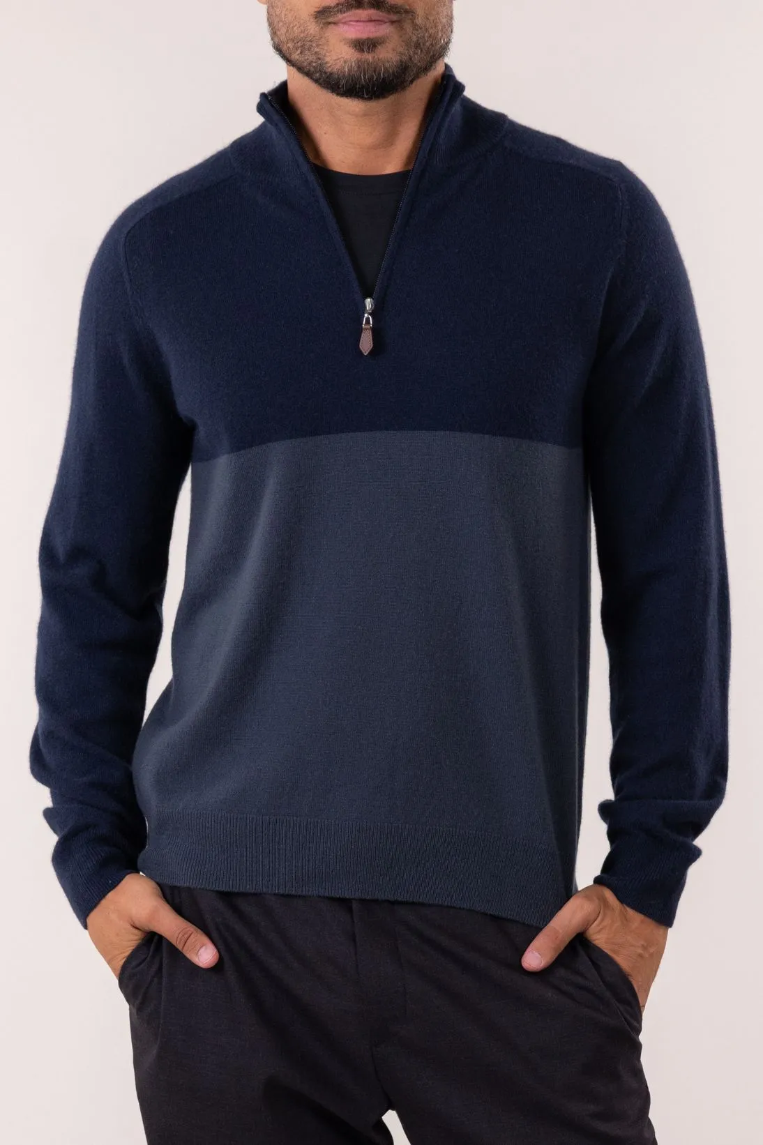 SUSTAINABLE CASHMERE BI-COLOR QUARTER ZIP