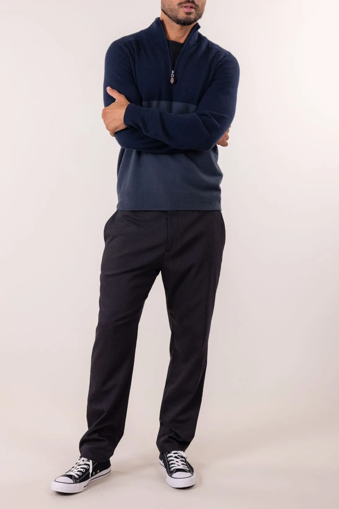 SUSTAINABLE CASHMERE BI-COLOR QUARTER ZIP