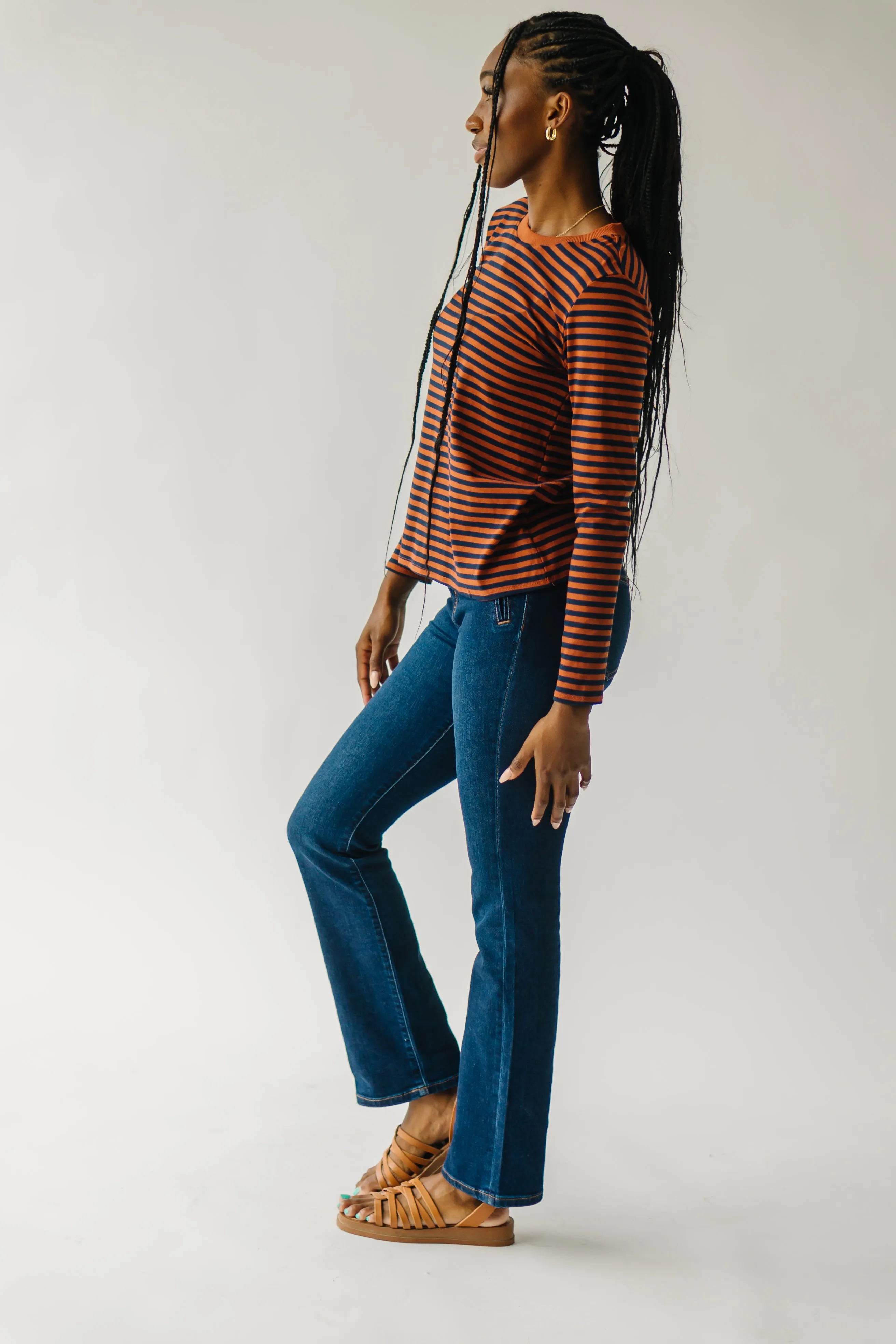 The Camden Knit Tee in Rust   Navy Stripe