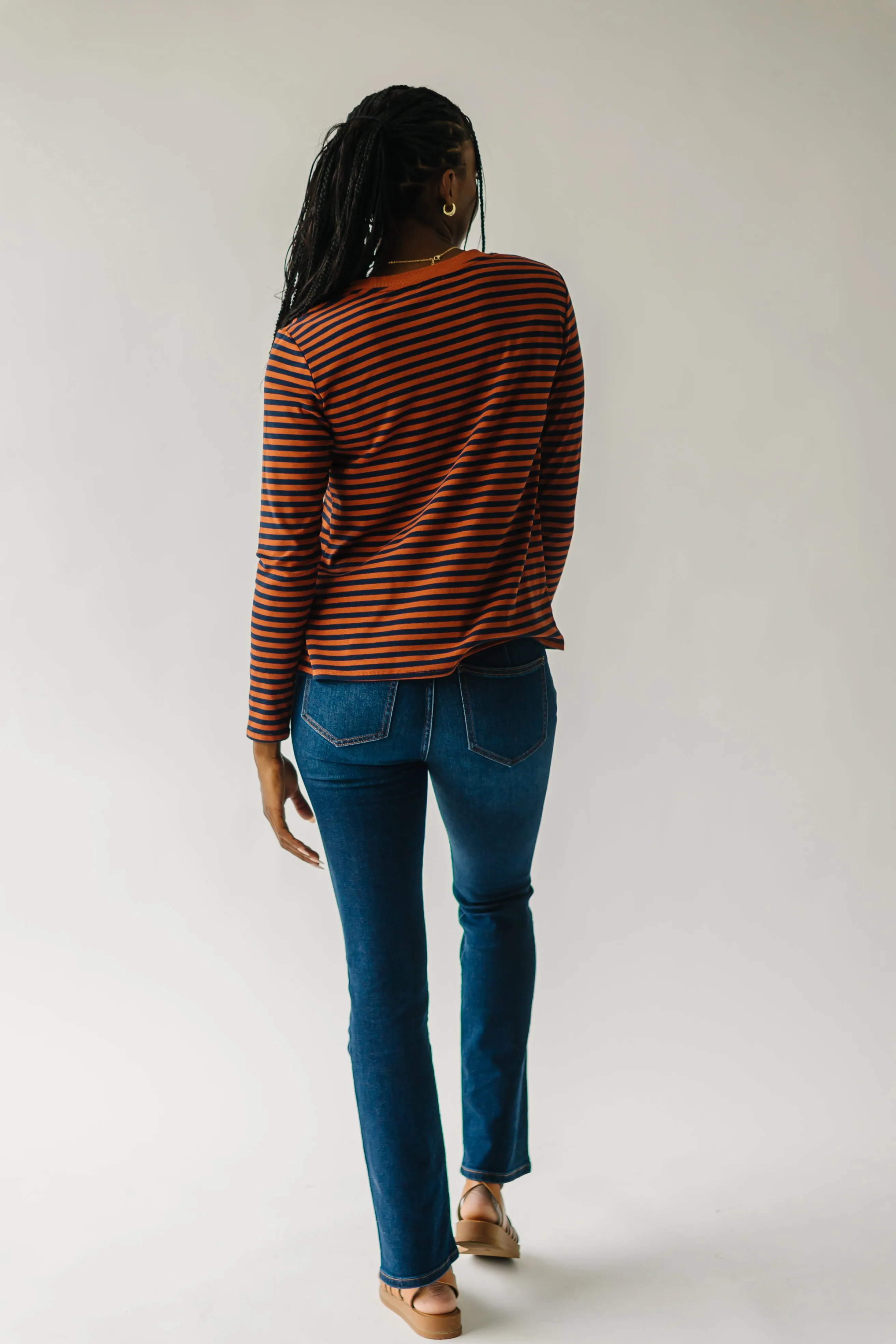 The Camden Knit Tee in Rust   Navy Stripe