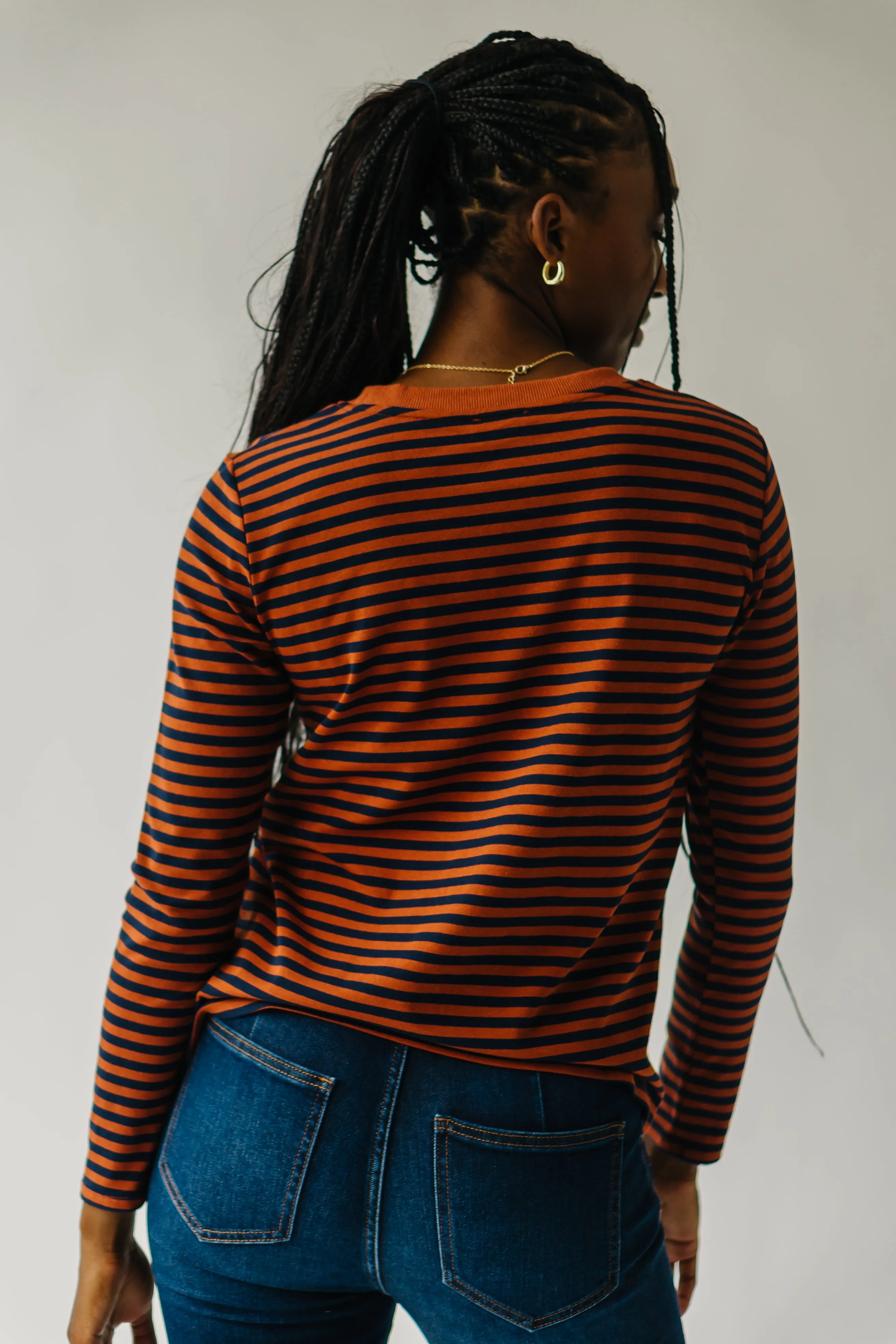 The Camden Knit Tee in Rust   Navy Stripe