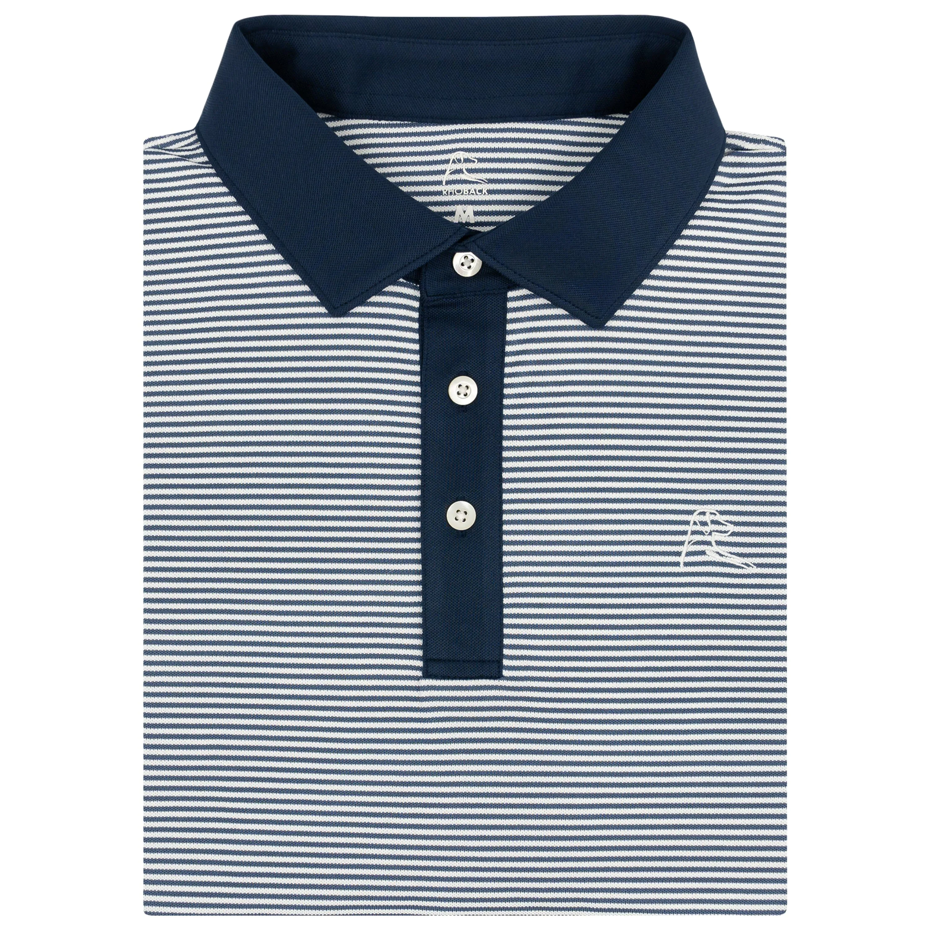 The Crispy Stripe Pique |  Performance Polo | The Crispy Stripe - Slate Blue/White - Fleet Navy