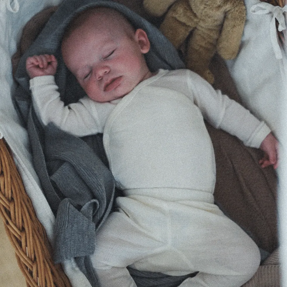 Tothemoon ☾ - Footed baby pants - Wool & silk - Needle pattern - Natural