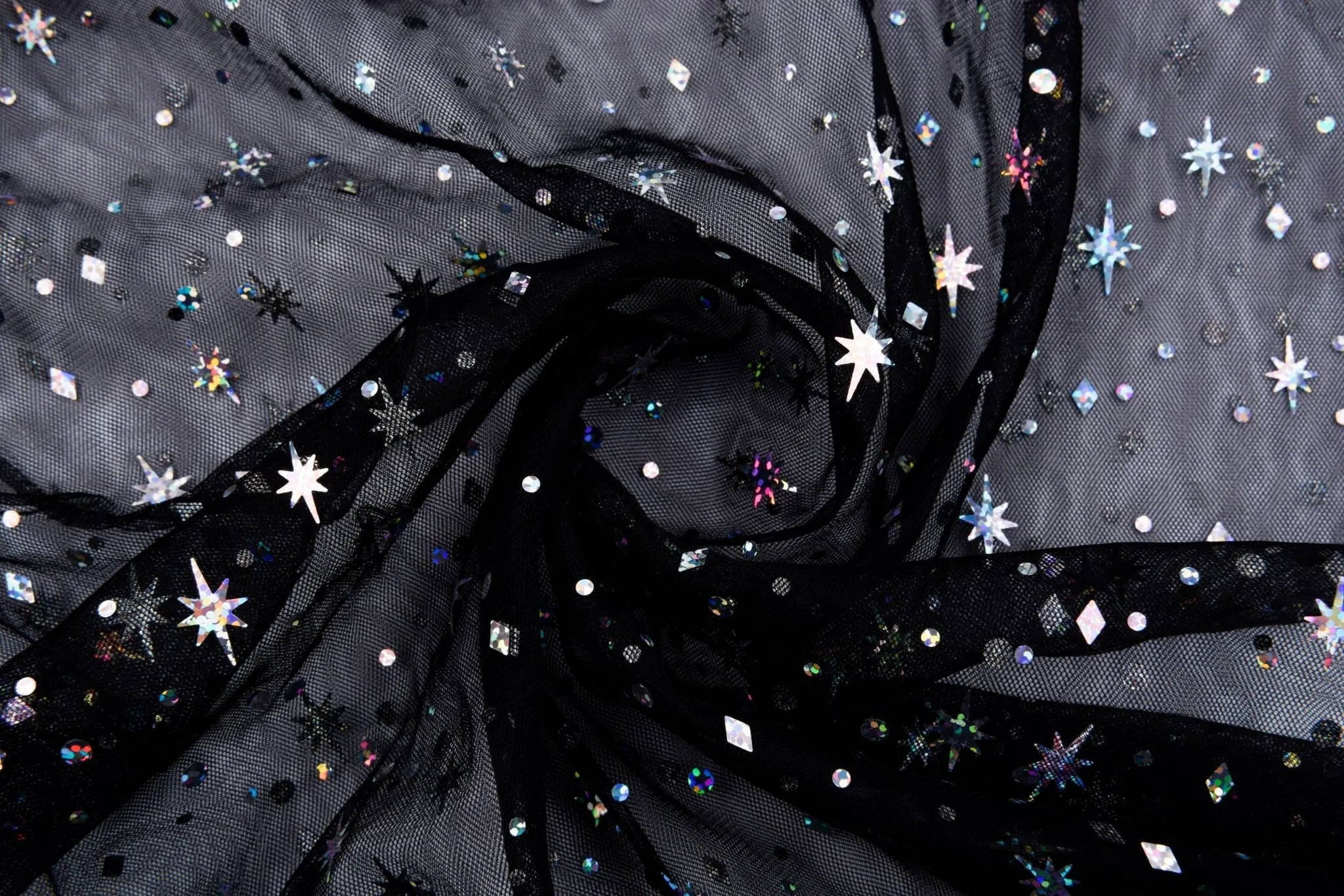 Tulle with Holographic Star Print Fabric