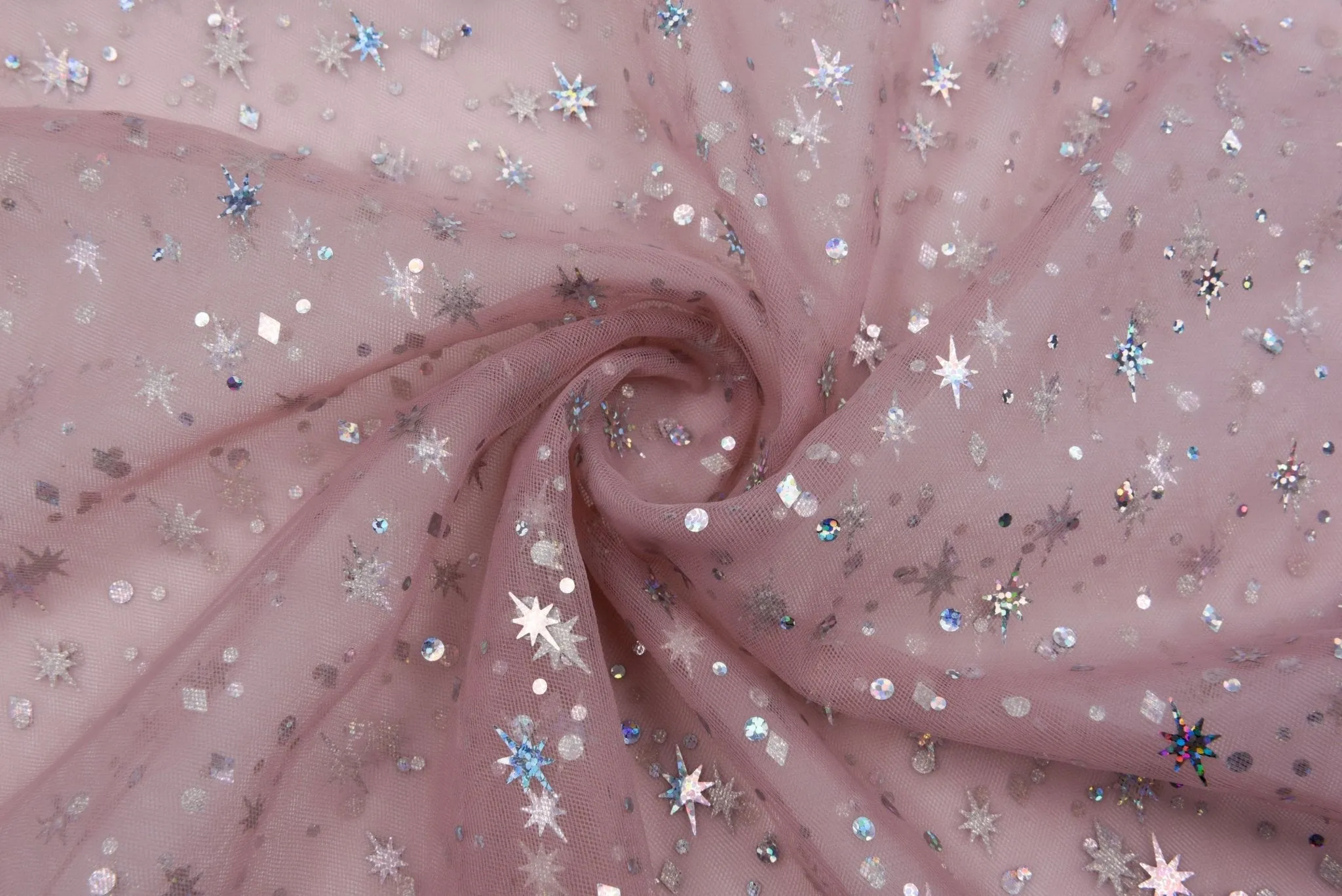 Tulle with Holographic Star Print Fabric