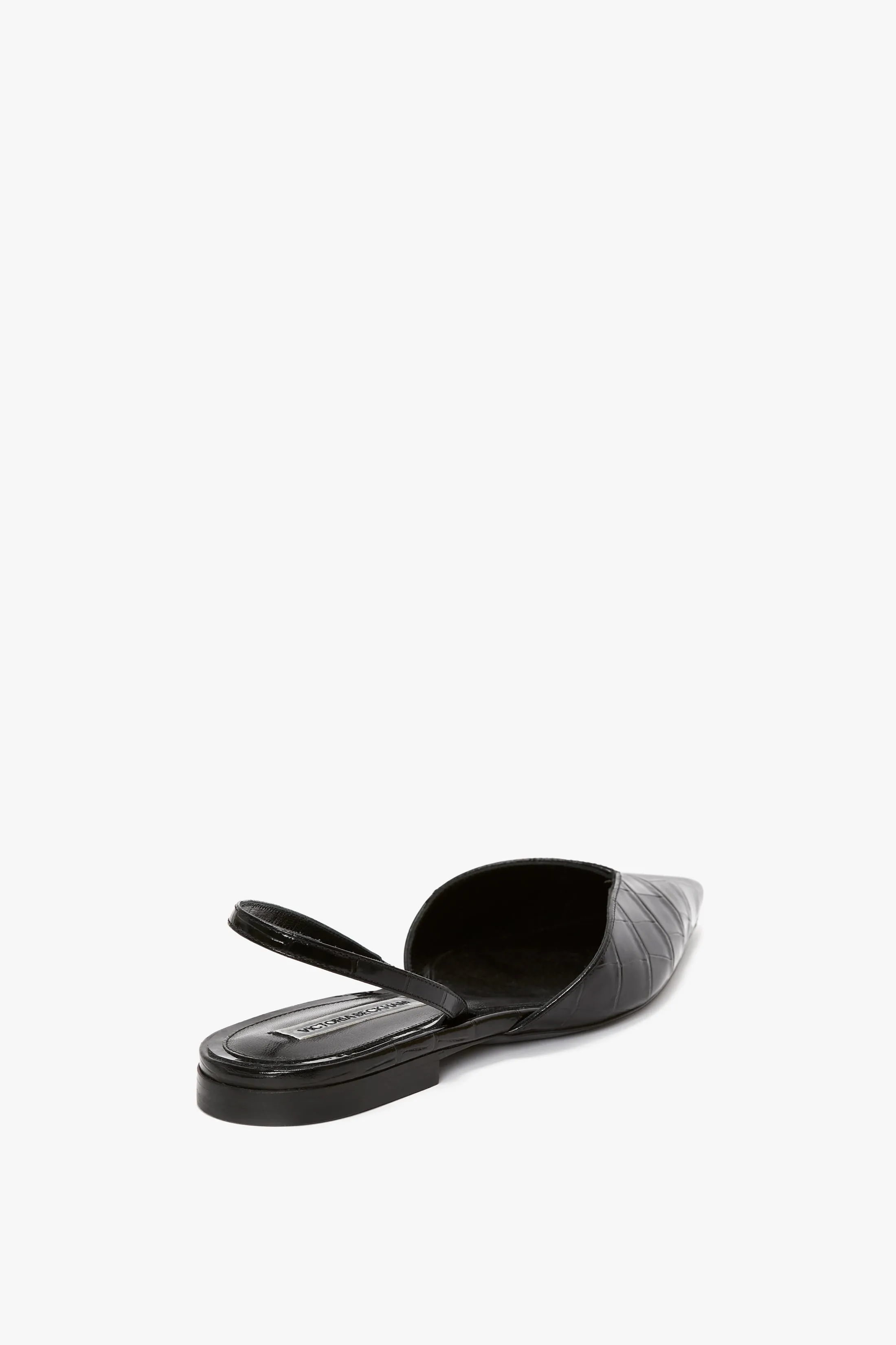 V Cut Sling Back In Black Croc-Effect Leather