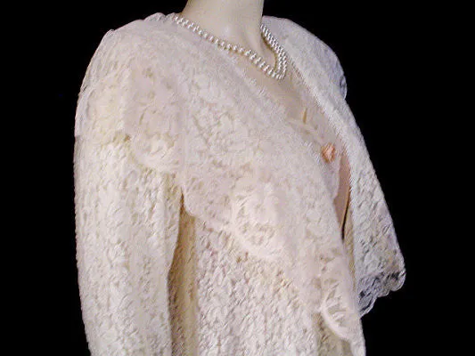 *VERY RARE VINTAGE CHRISTIAN DIOR "LE CONNAISSEUR" FROM NEIMAN MARCUS SILK & HEAVY LACE BRIDAL TROUSSEAU PEIGNOIR & NIGHTGOWN SET