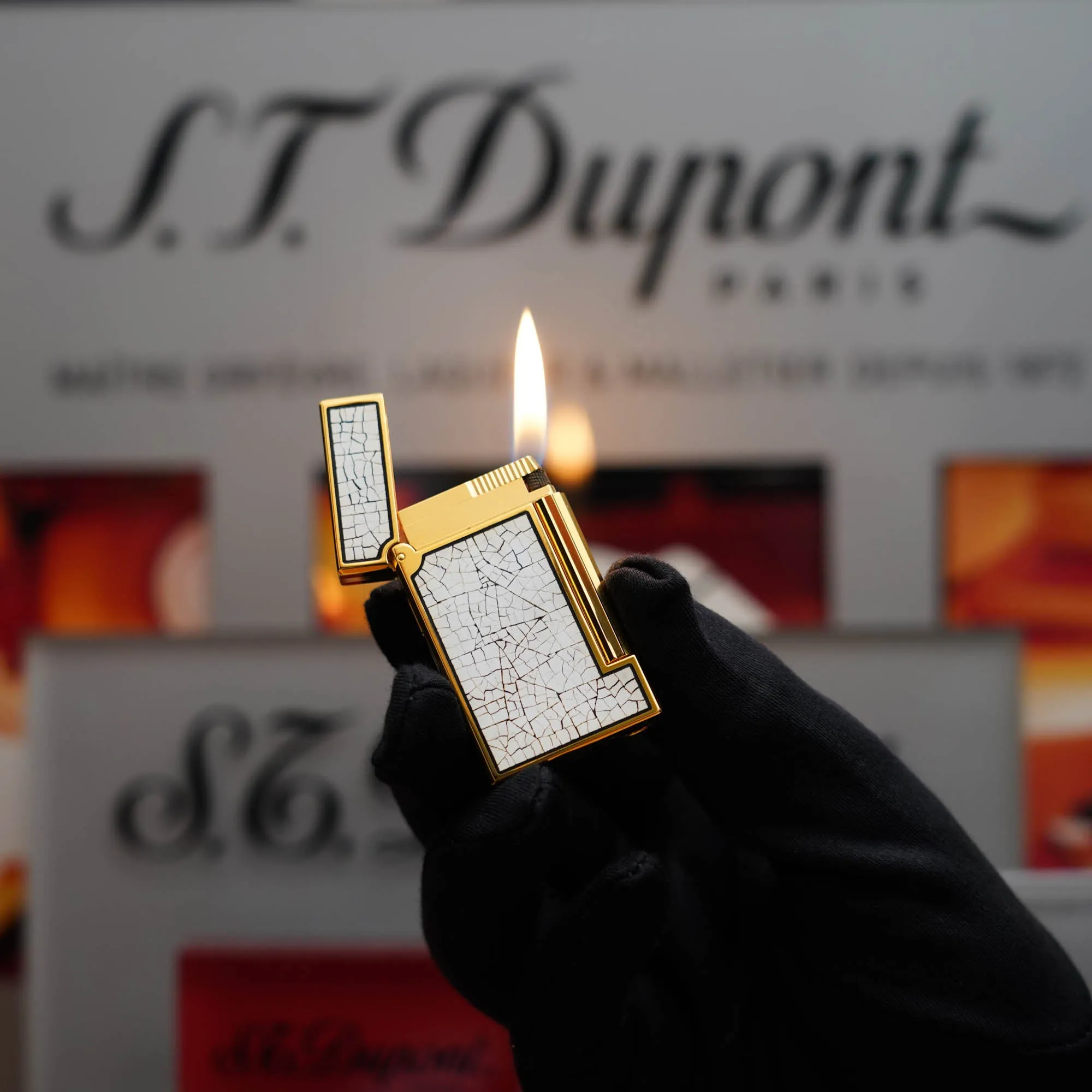 Vintage 1980 St Dupont lighter Limited 24k Gold Finish EGG Shell Lacquer Ligne 2 LD Lighter