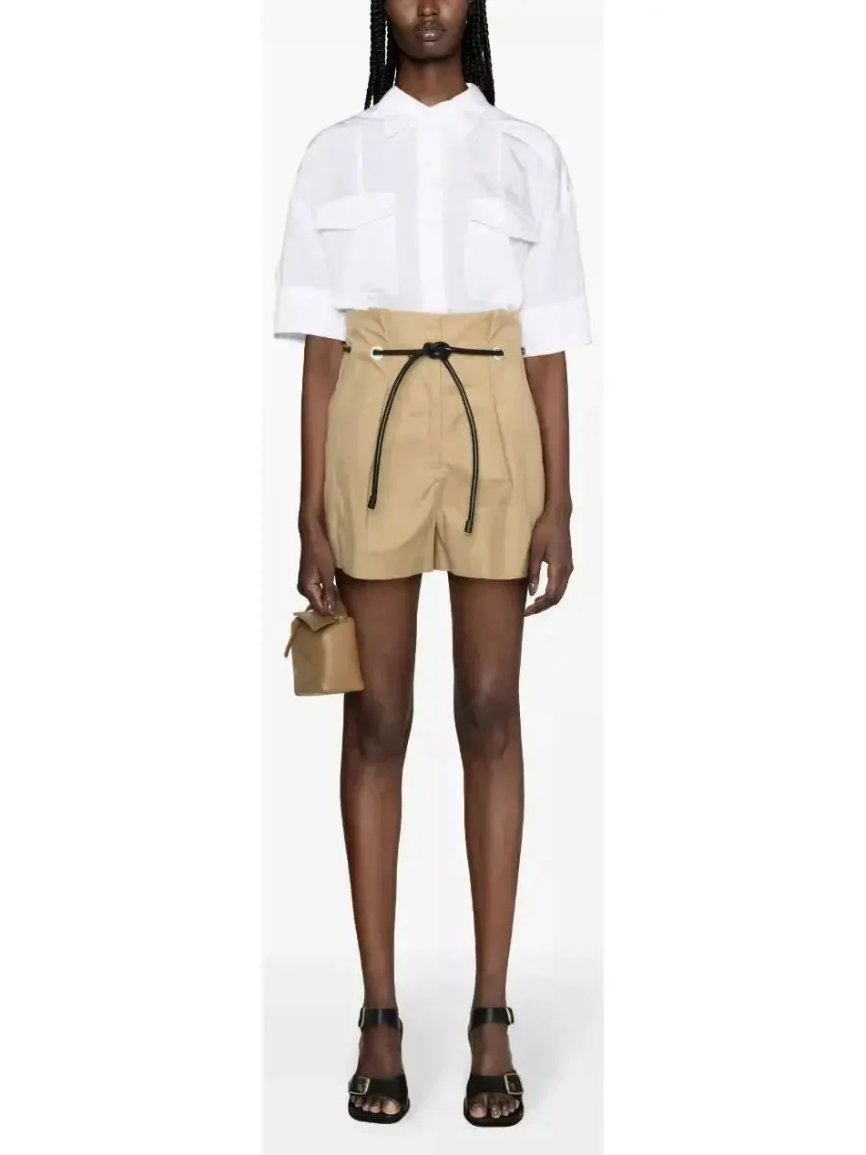 Women’s Beige Belted Origami Shorts