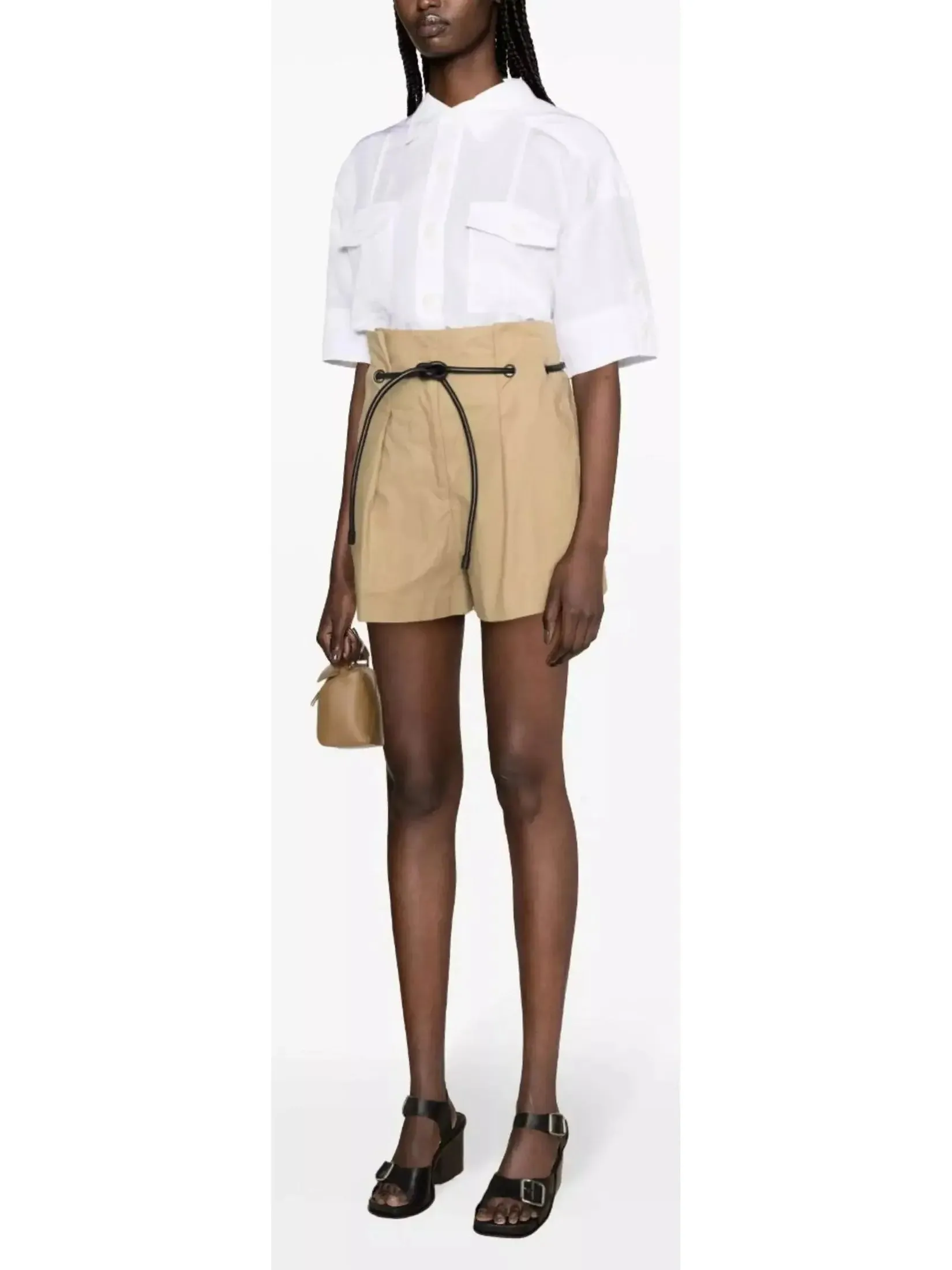 Women’s Beige Belted Origami Shorts