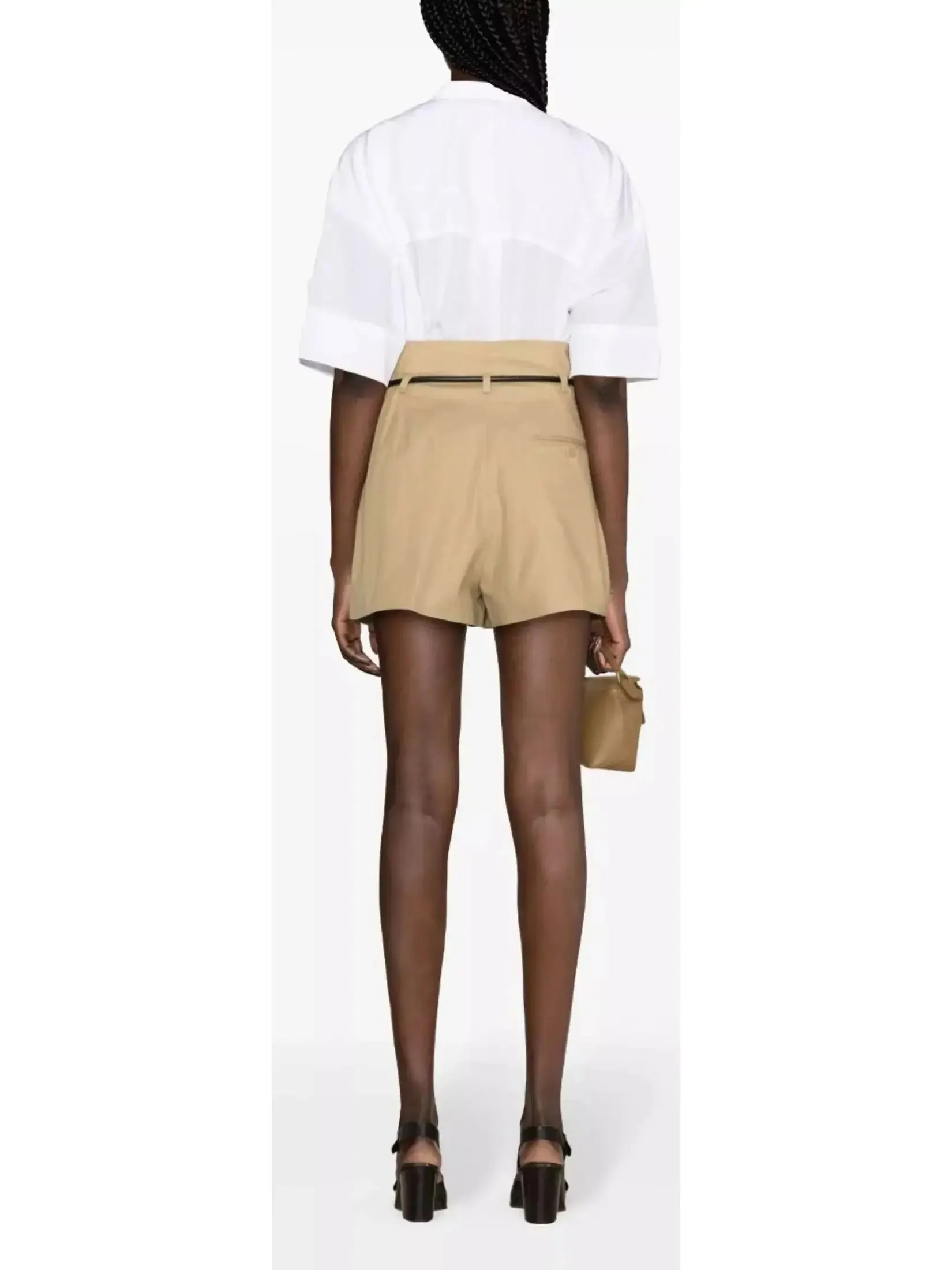 Women’s Beige Belted Origami Shorts