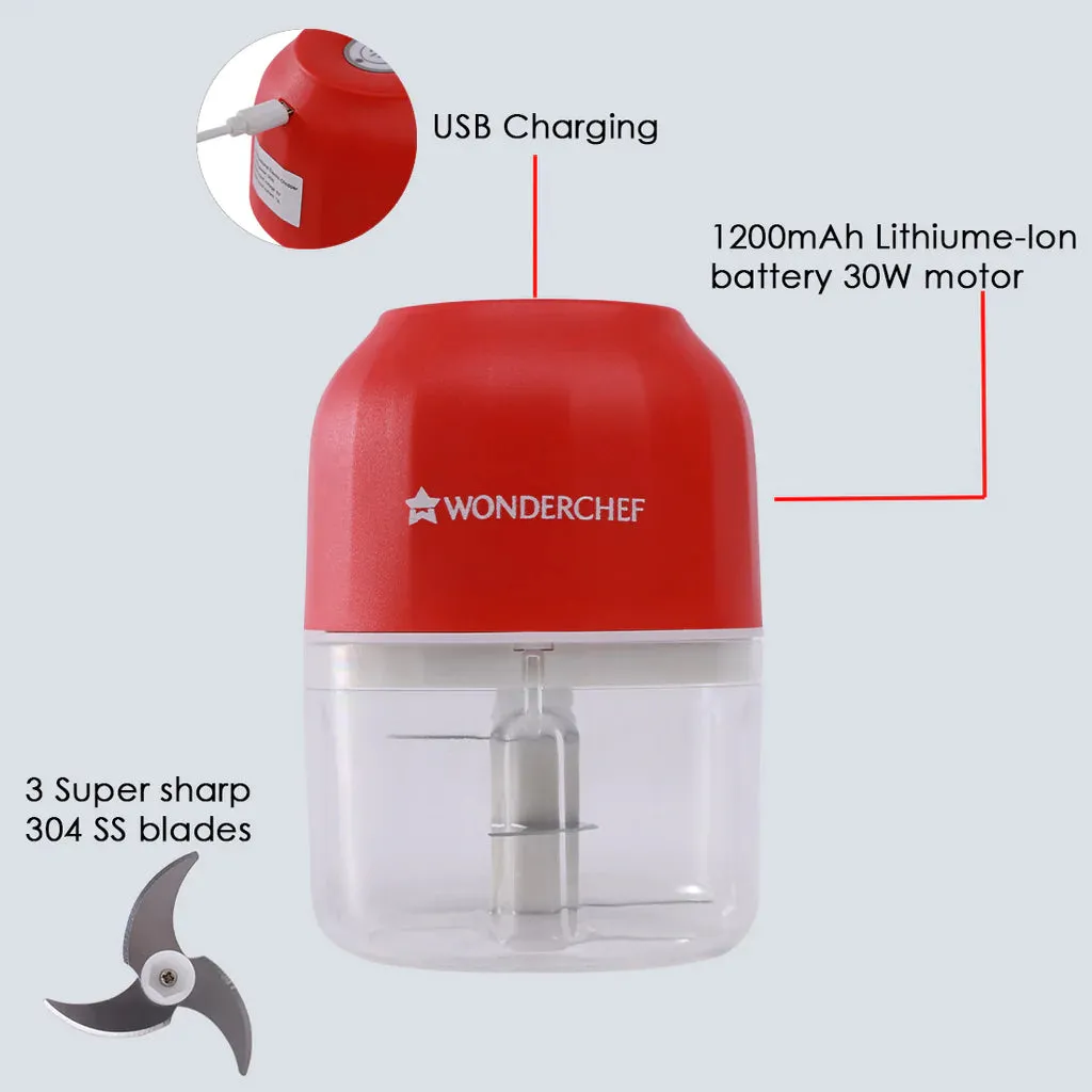 Wonderchef Zippy Cordless Chopper 250 Ml, 1 Year Warranty