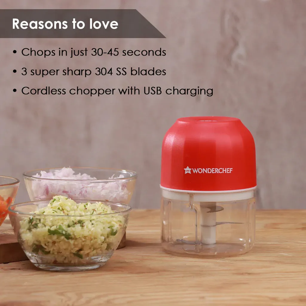 Wonderchef Zippy Cordless Chopper 250 Ml, 1 Year Warranty