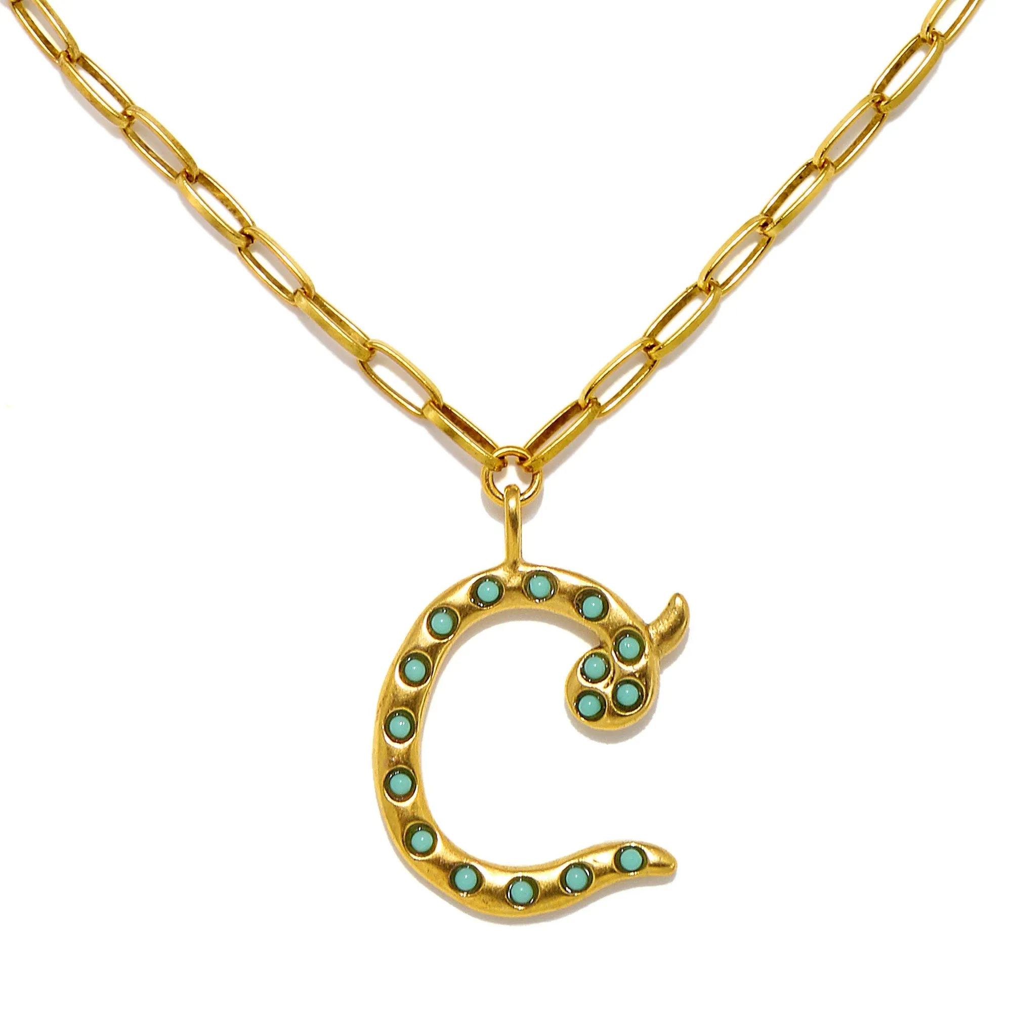 Zoey Turquoise Sculpted Initial Necklace