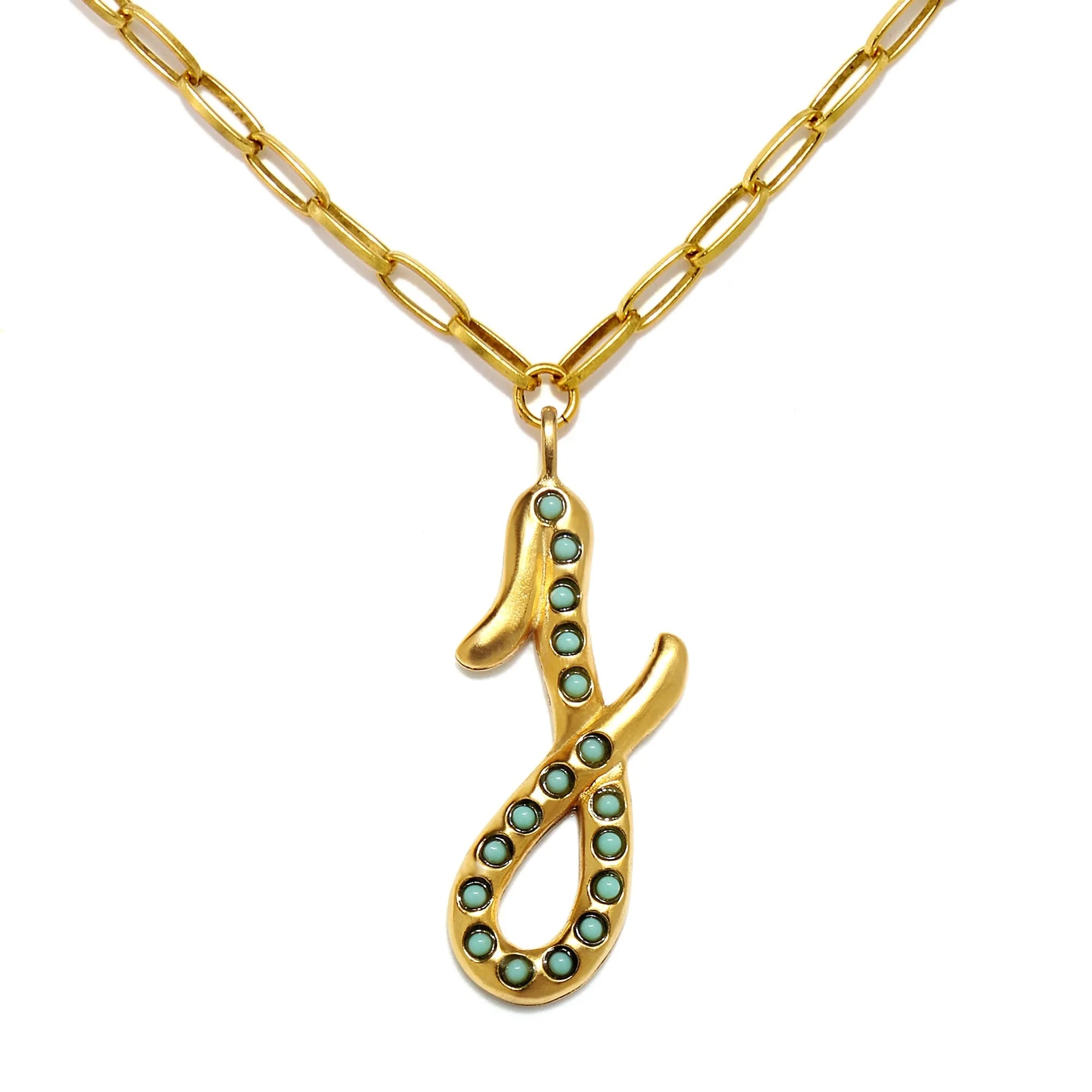 Zoey Turquoise Sculpted Initial Necklace