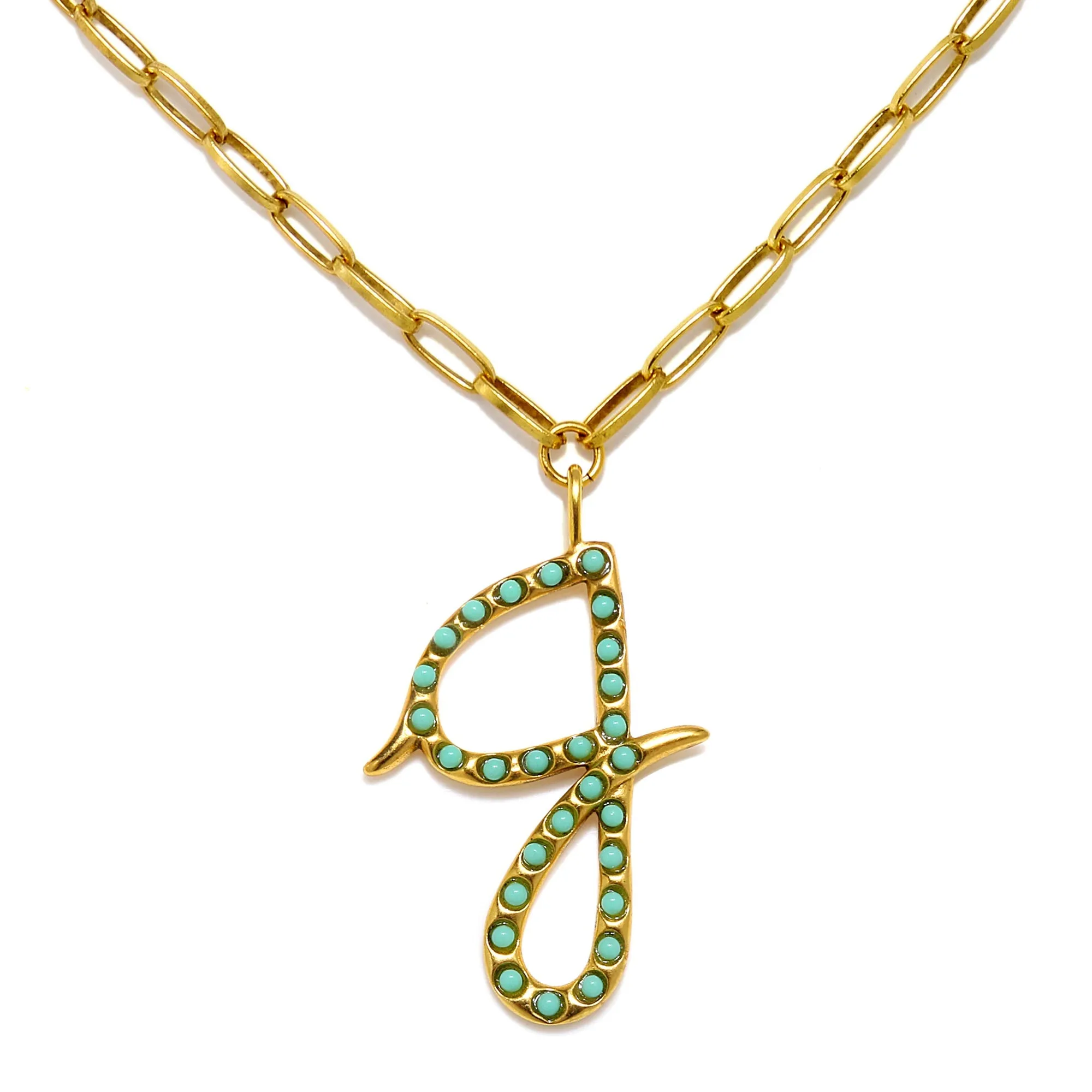 Zoey Turquoise Sculpted Initial Necklace