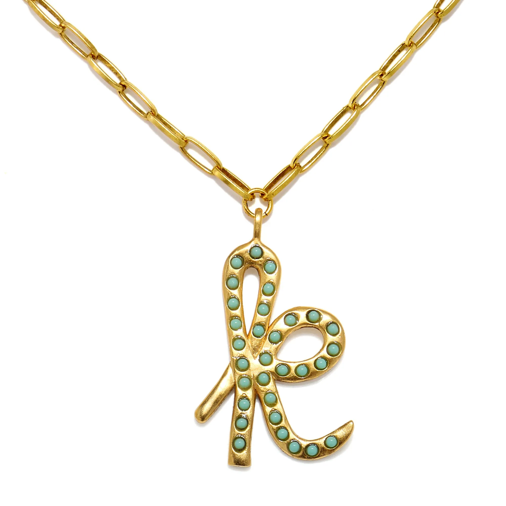 Zoey Turquoise Sculpted Initial Necklace