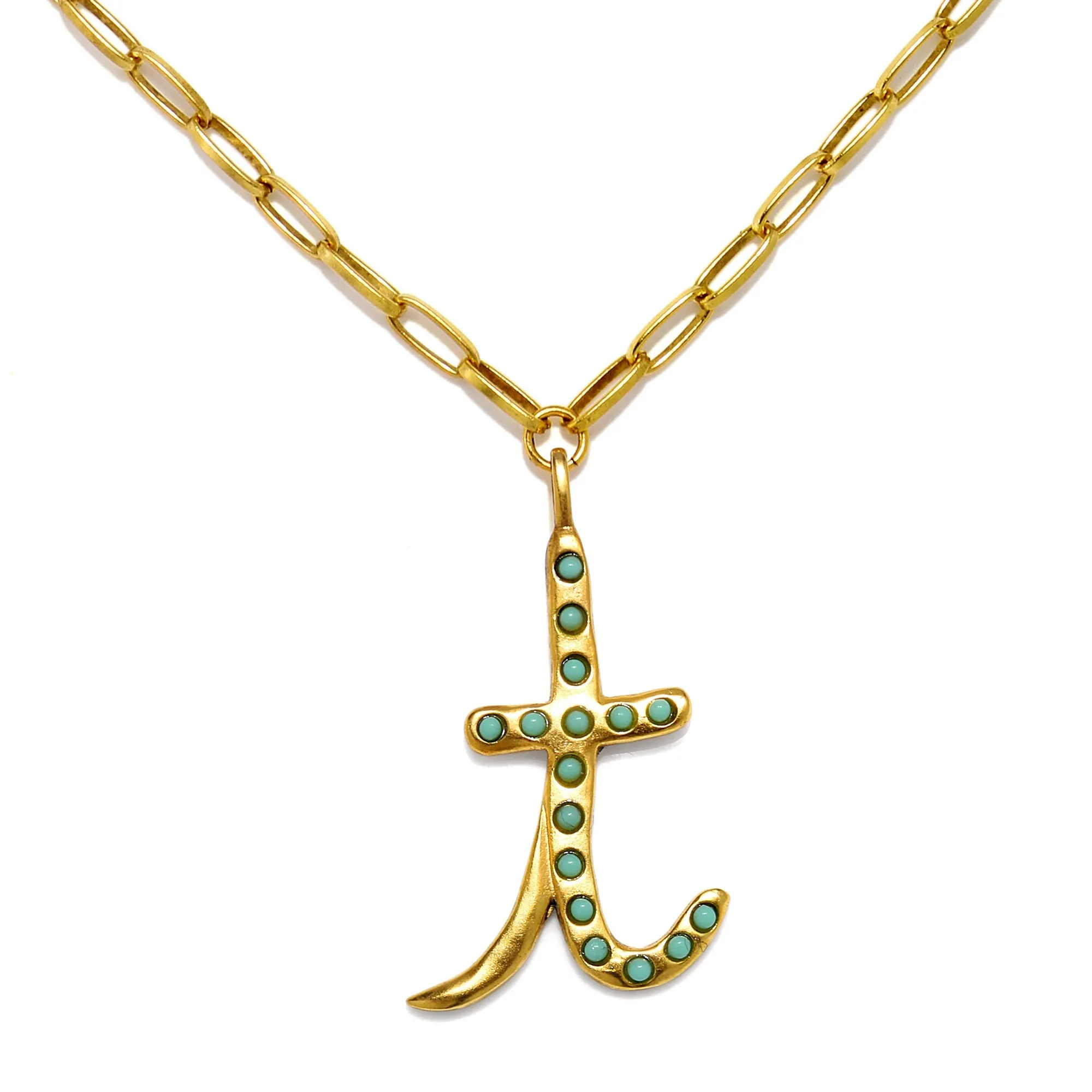 Zoey Turquoise Sculpted Initial Necklace